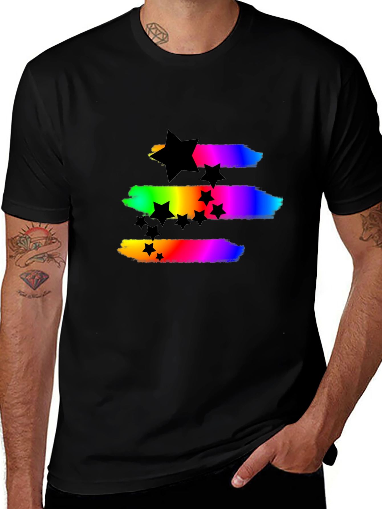 Rainbow Stars Black T-Shirt