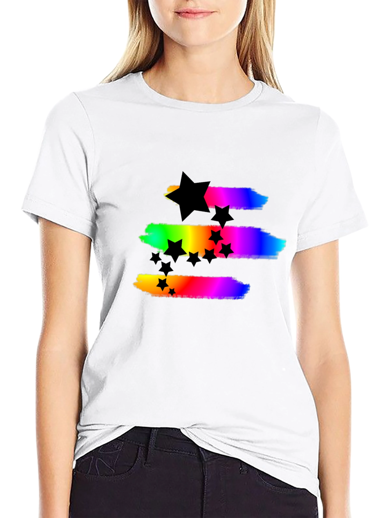 Rainbow Stars Black T-Shirt