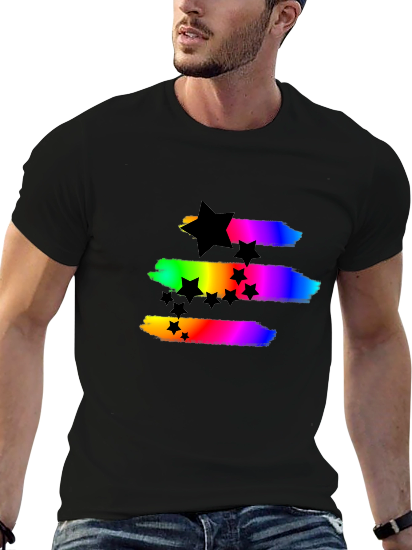 Rainbow Stars Black T-Shirt
