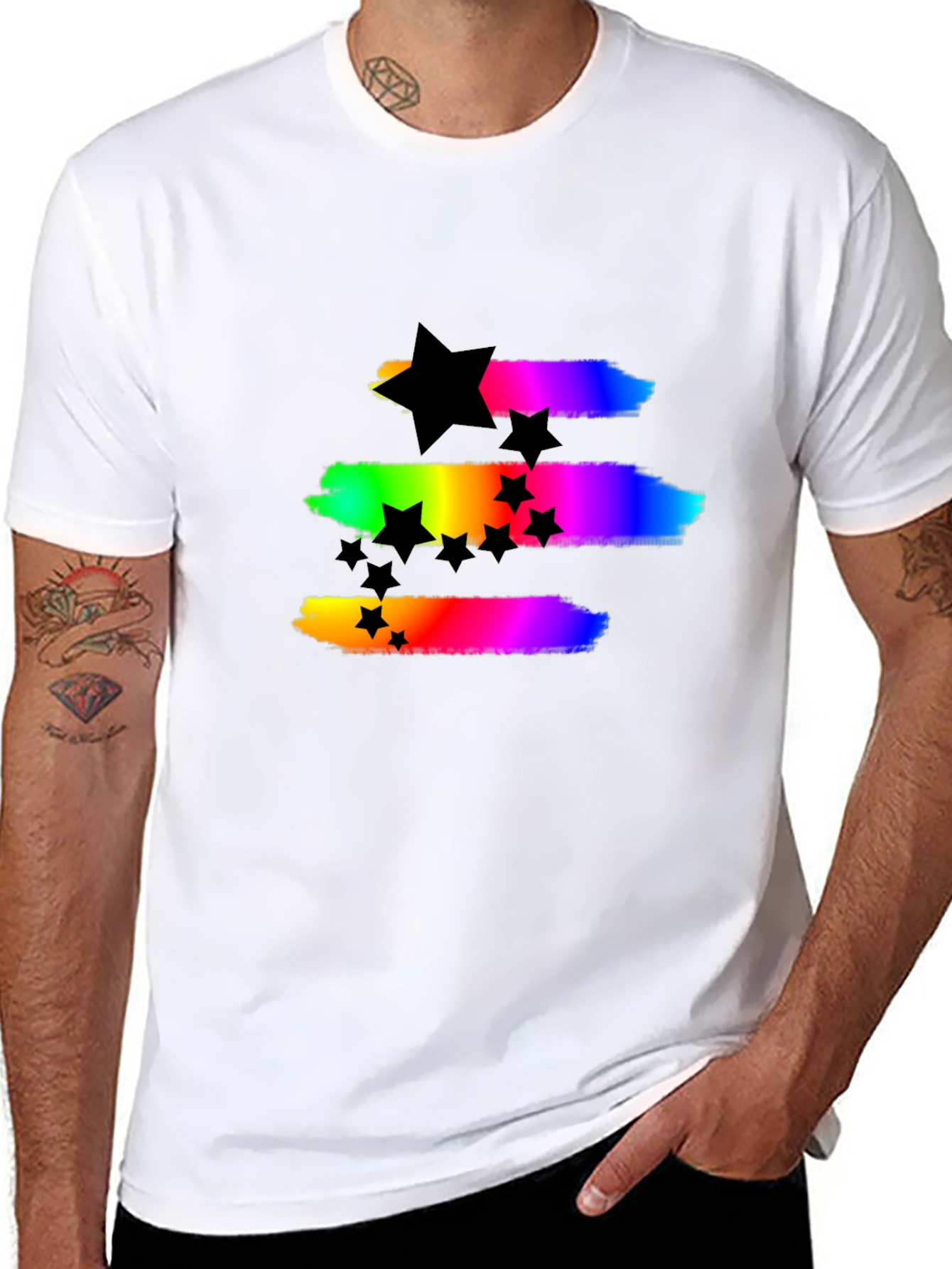 Rainbow Stars Black T-Shirt