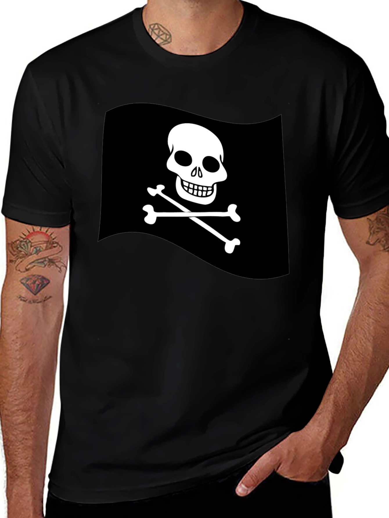 Mens Black Pirate Skull & Crossbones Graphic T-Shirt