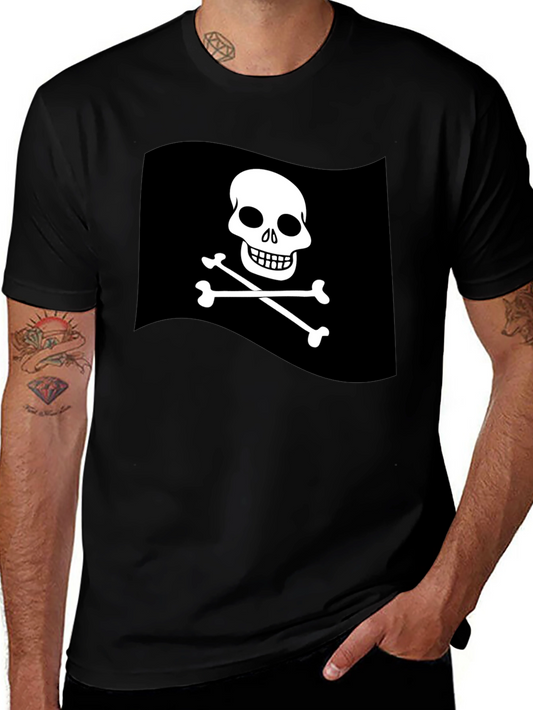 Mens Black Pirate Skull & Crossbones Graphic T-Shirt