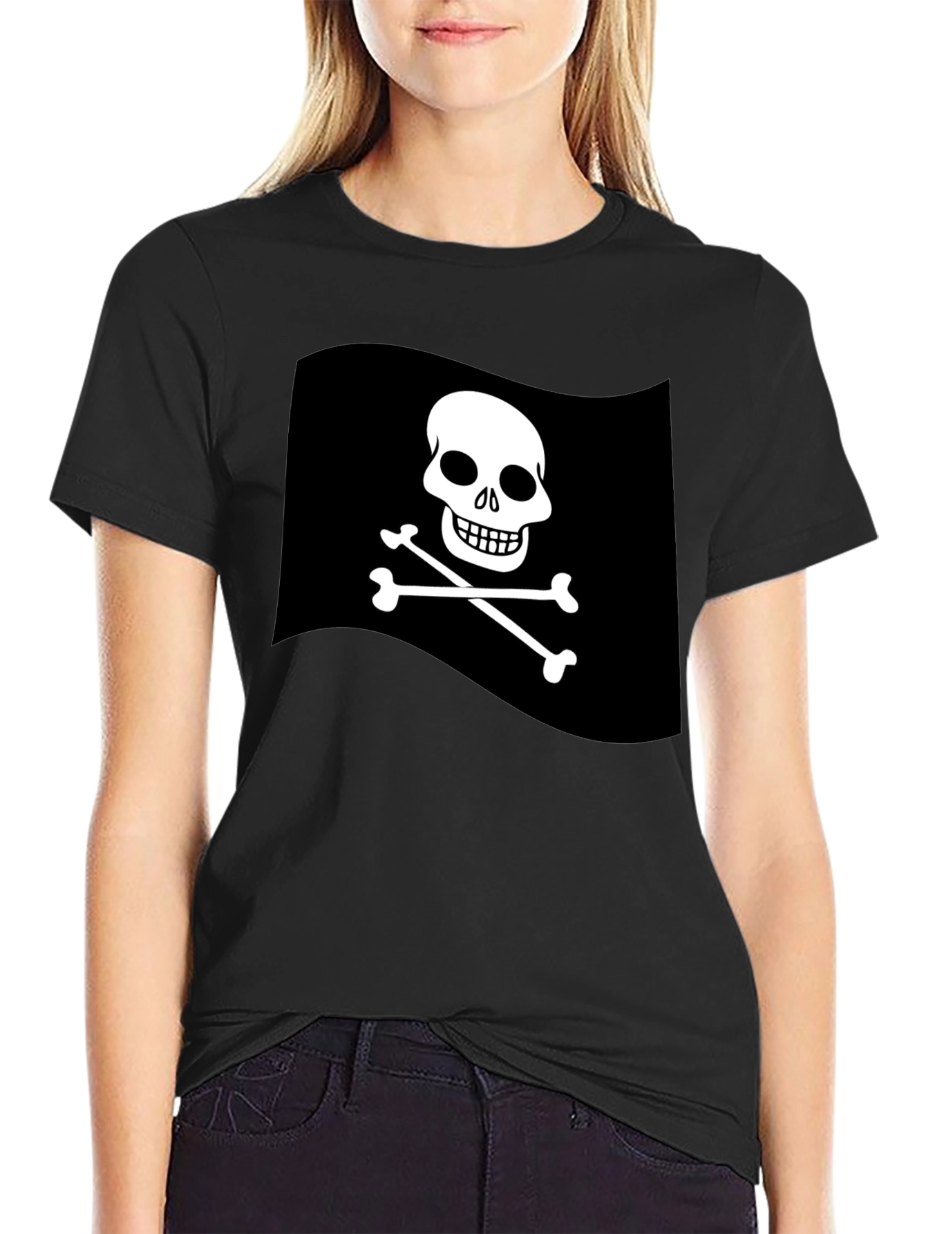 Mens Black Pirate Skull & Crossbones Graphic T-Shirt