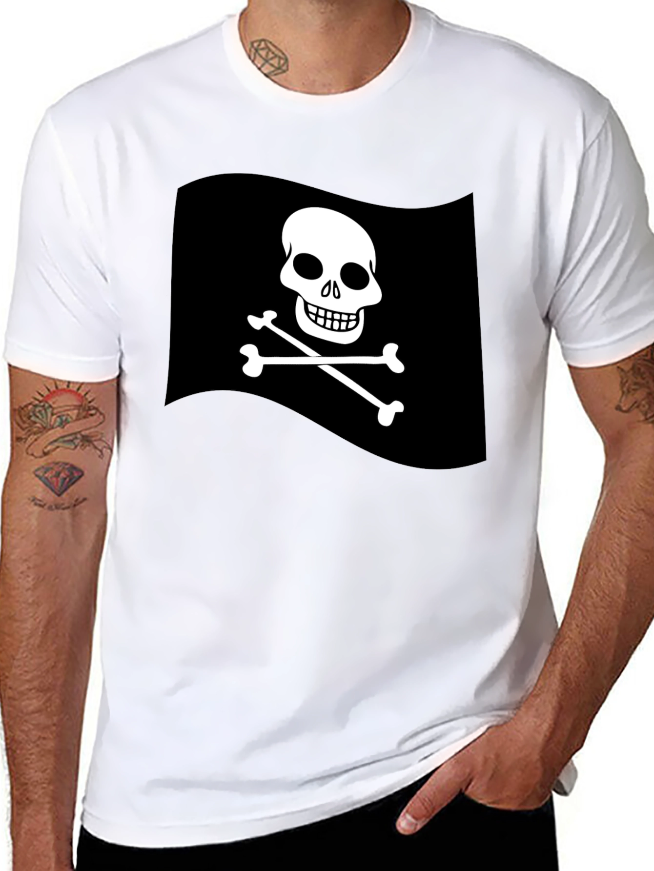 Mens Black Pirate Skull & Crossbones Graphic T-Shirt
