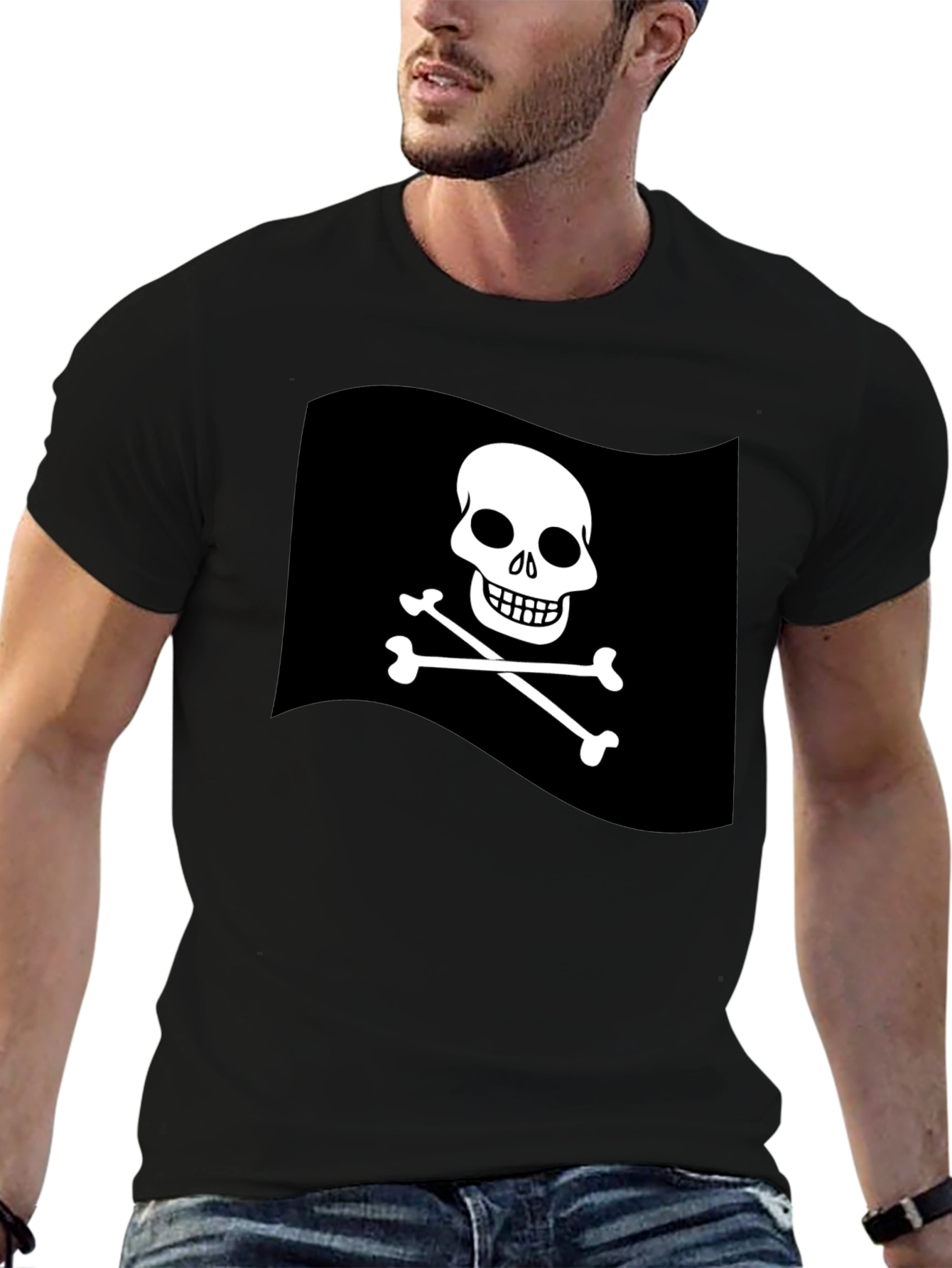 Mens Black Pirate Skull & Crossbones Graphic T-Shirt