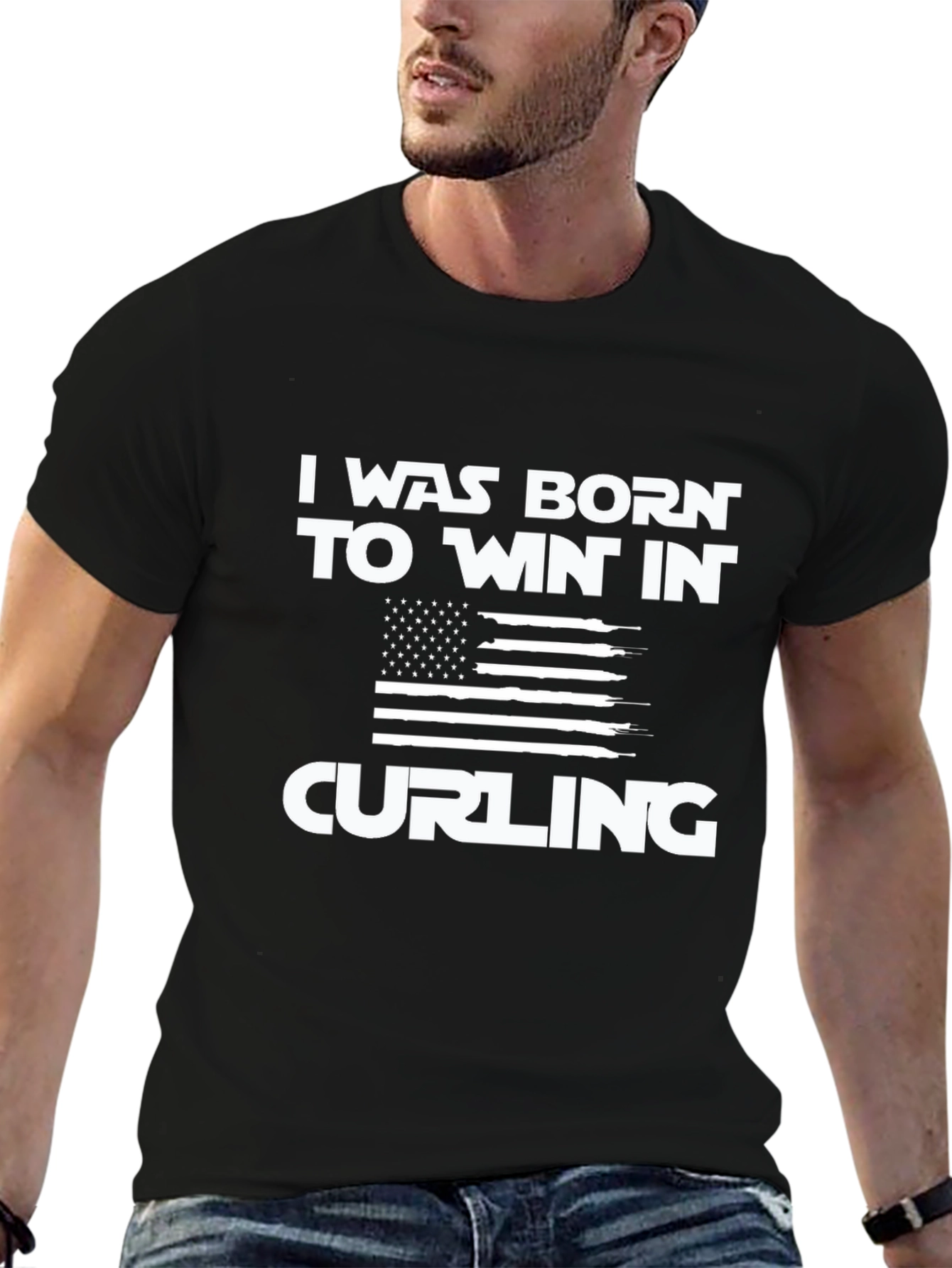 Born to Win Curling T-Shirt - Patriotic Design