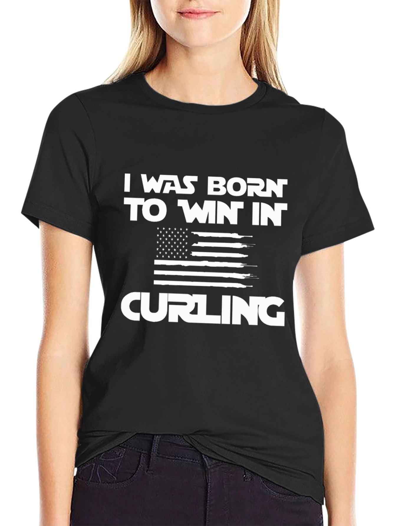 Born to Win Curling T-Shirt - Patriotic Design