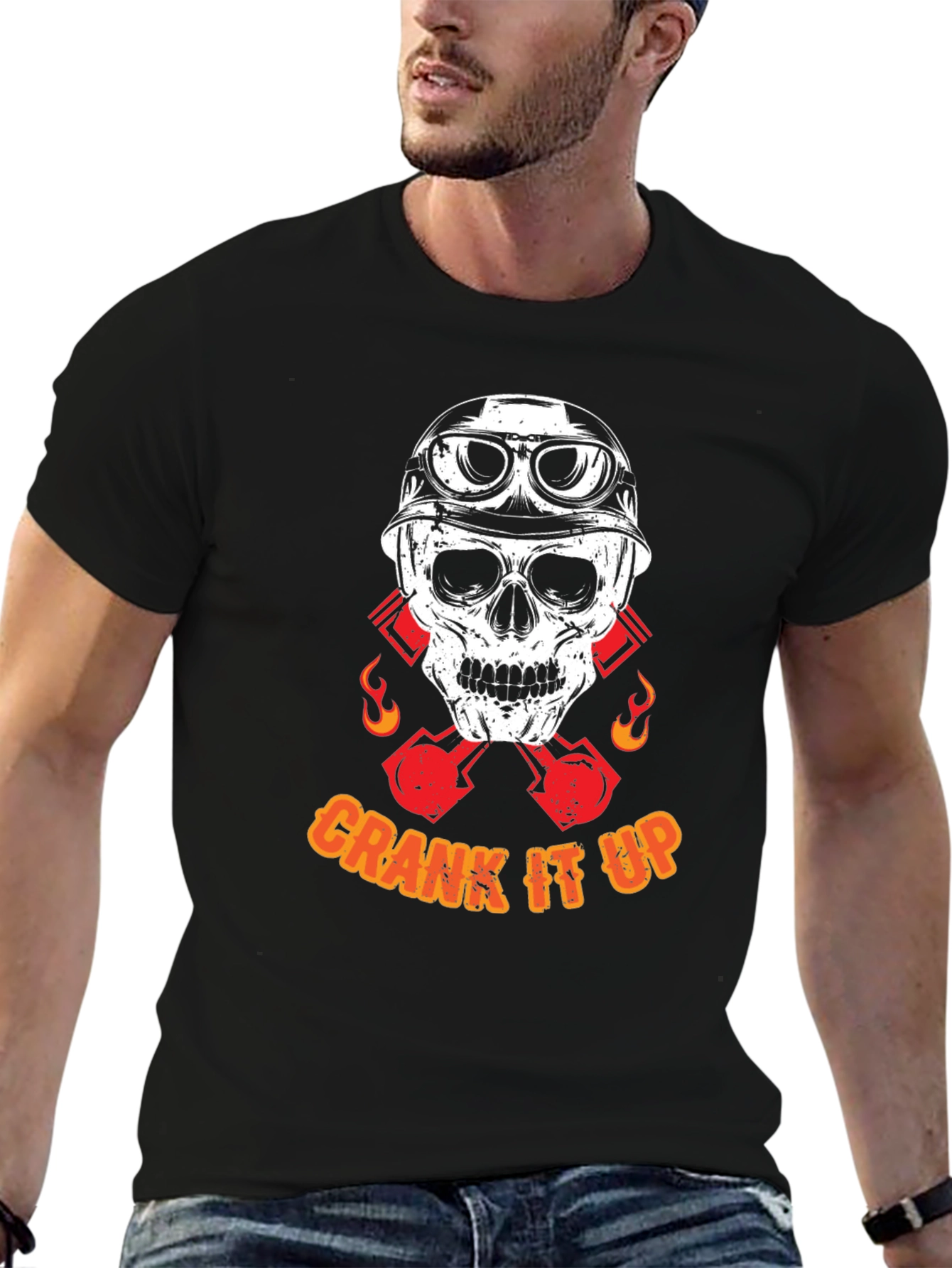 Crank It Up Biker Skull Graphic T-Shirt
