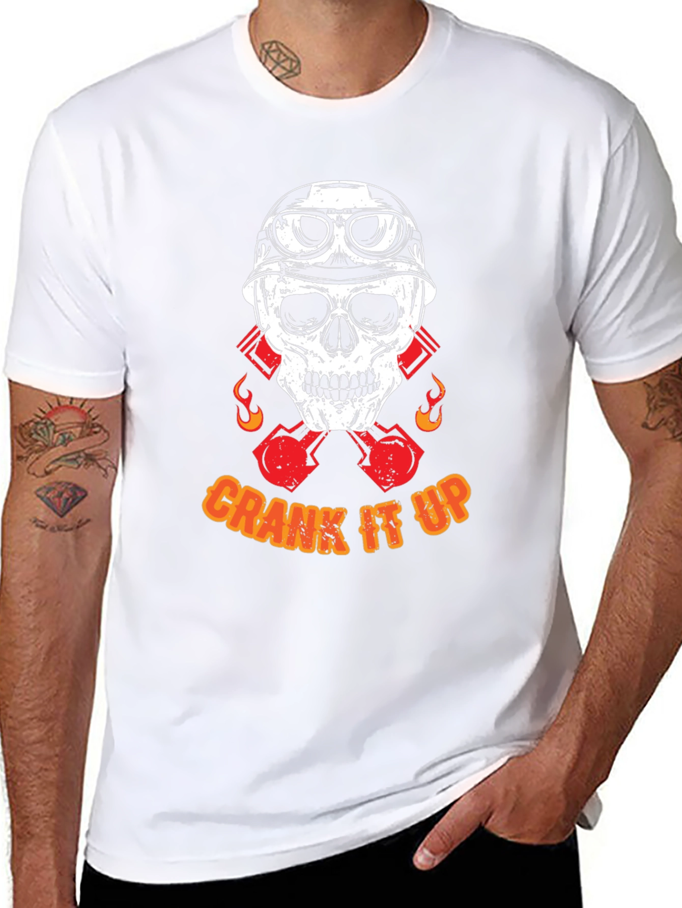 Crank It Up Biker Skull Graphic T-Shirt