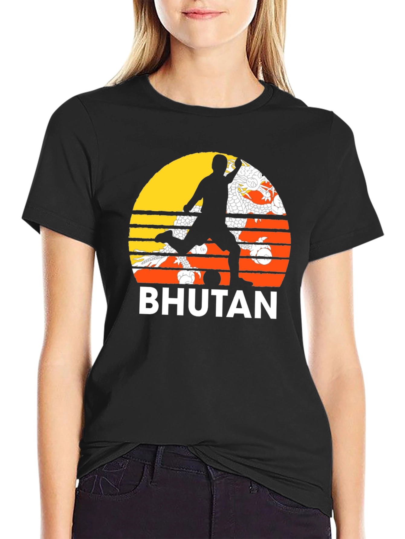 Bhutan Soccer T-Shirt Retro Style Tee