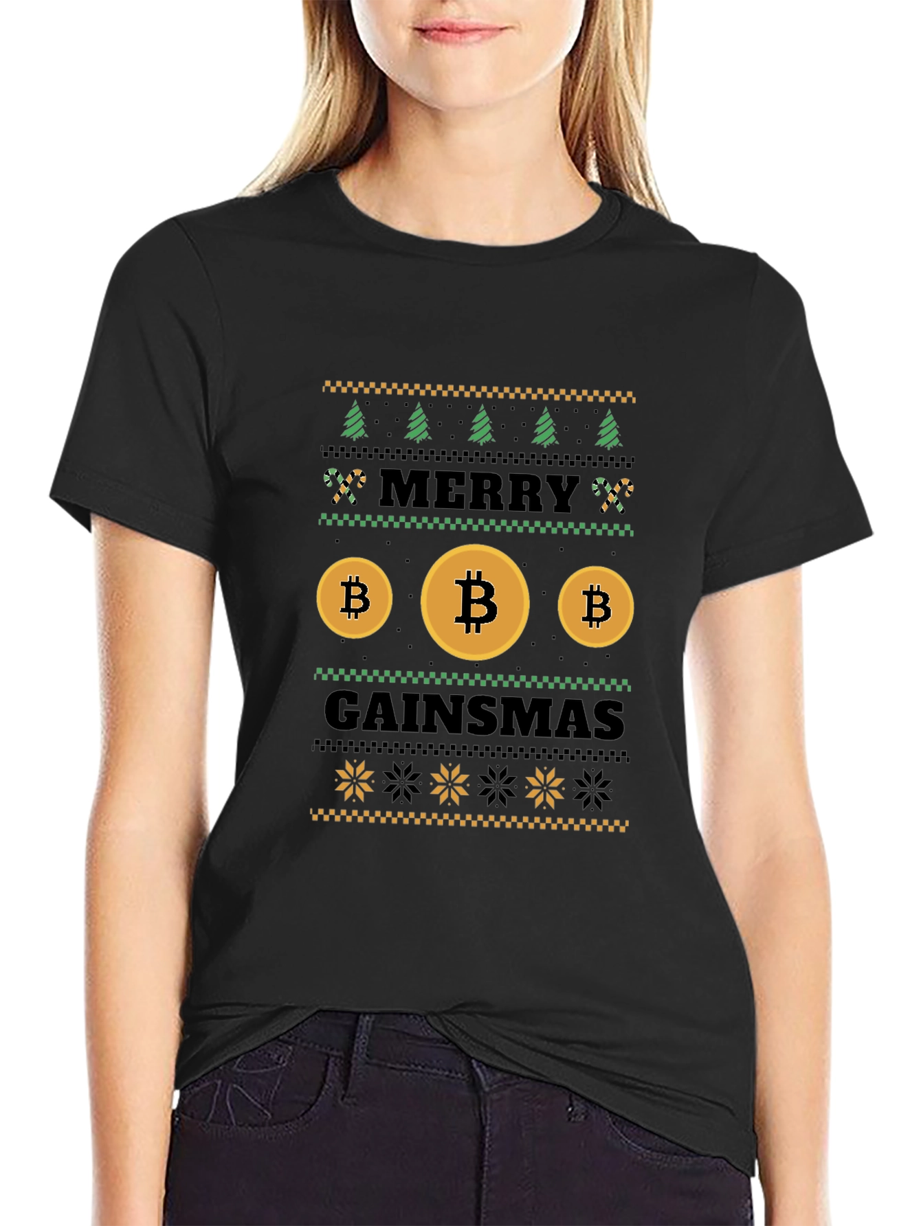 Bitcoin Gainsmas Ugly Christmas Sweater Style T-Shirt