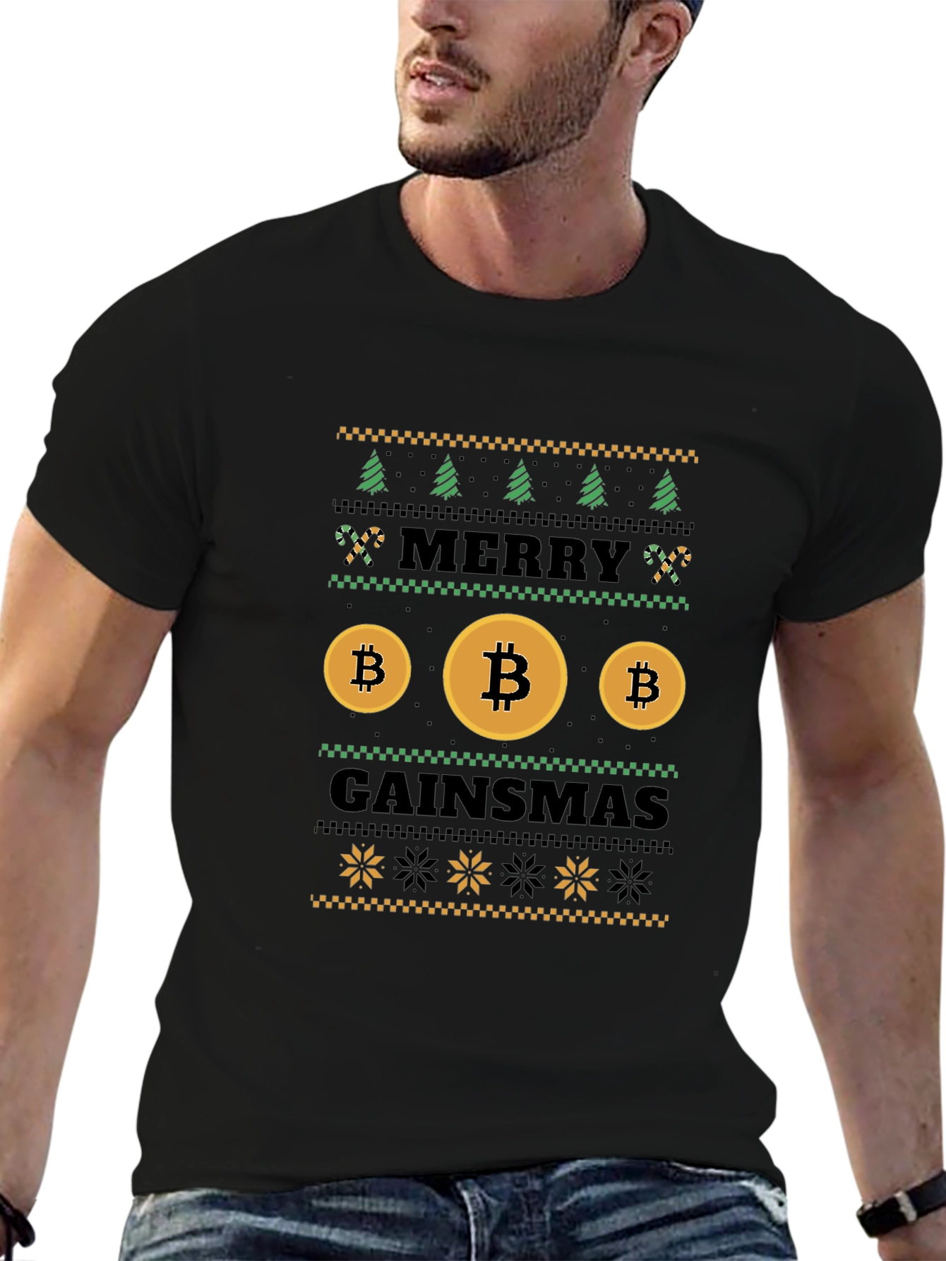 Bitcoin Gainsmas Ugly Christmas Sweater Style T-Shirt