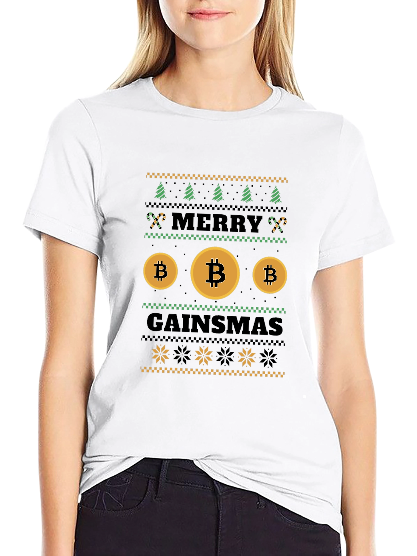 Bitcoin Gainsmas Ugly Christmas Sweater Style T-Shirt