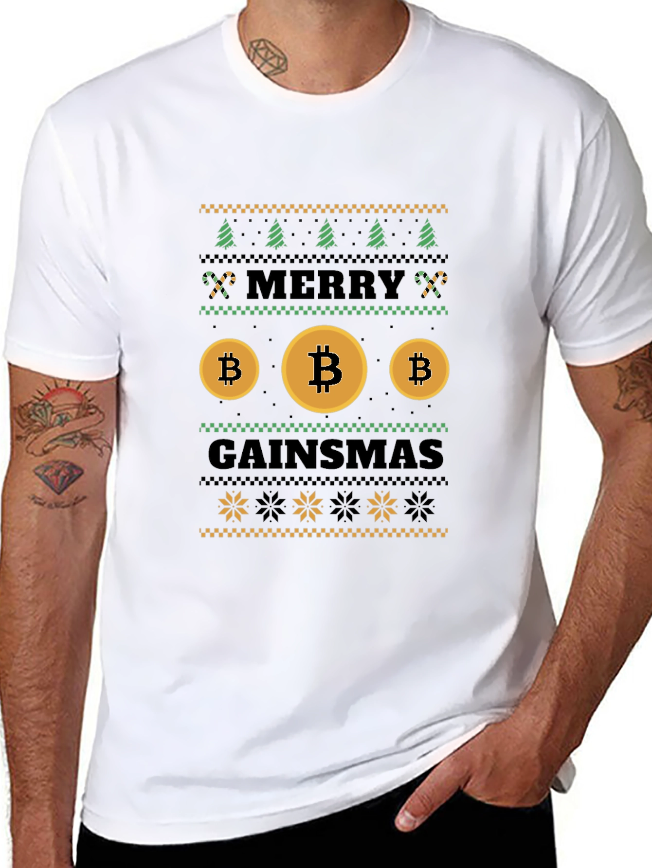 Bitcoin Gainsmas Ugly Christmas Sweater Style T-Shirt