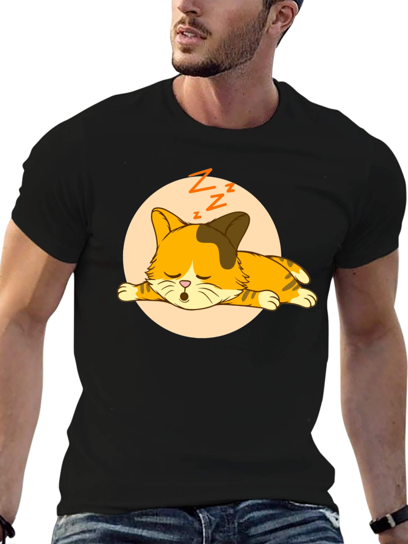 Sleeping Cat Graphic Tee - Unisex Cotton Shirt