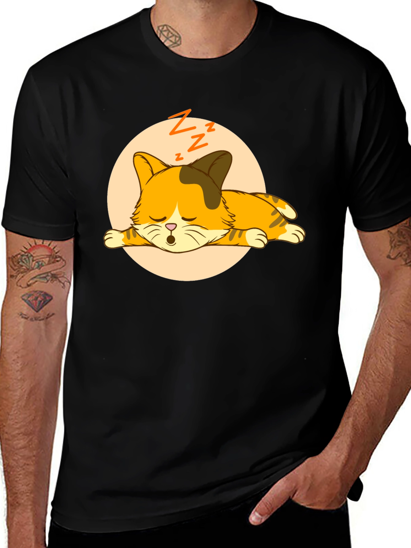 Sleeping Cat Graphic Tee - Unisex Cotton Shirt