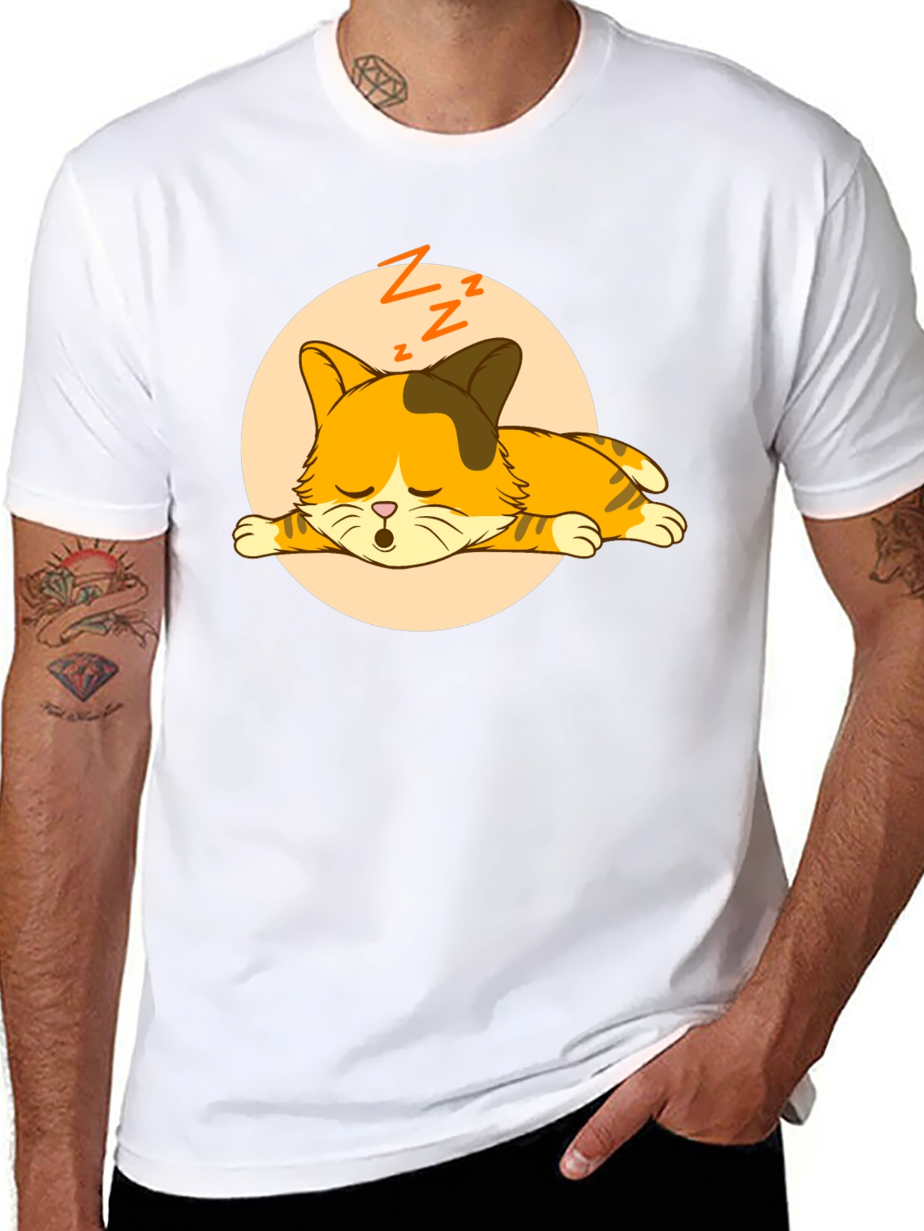 Sleeping Cat Graphic Tee - Unisex Cotton Shirt