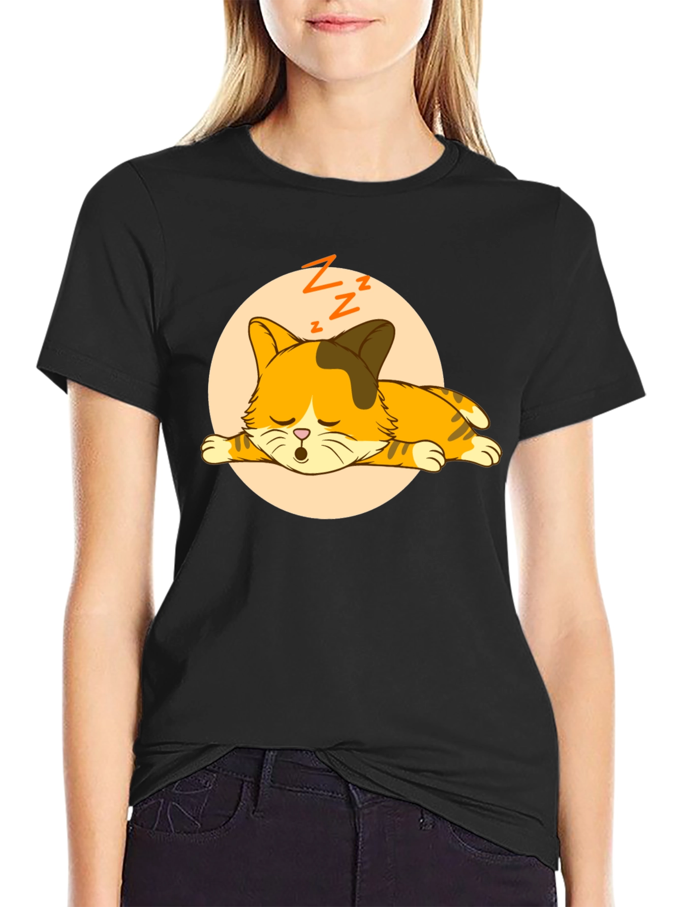 Sleeping Cat Graphic Tee - Unisex Cotton Shirt