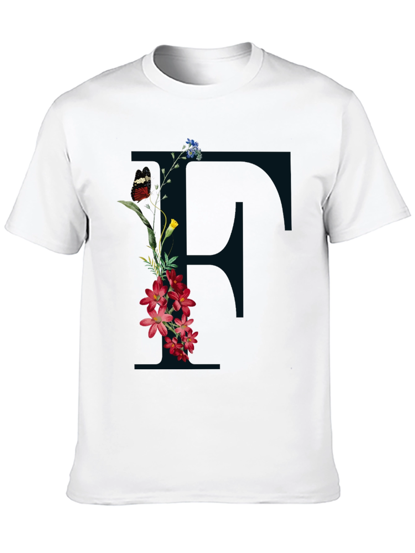 Floral Initial F Black T-Shirt