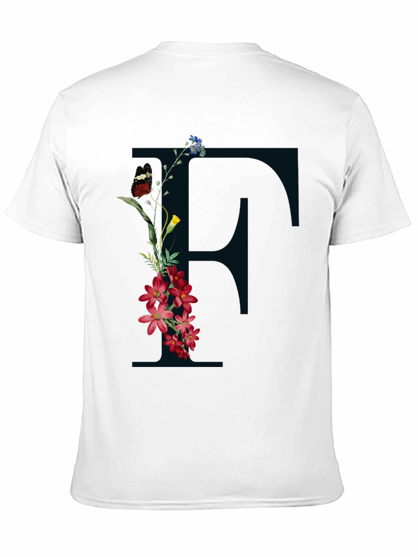 Floral Initial F Black T-Shirt