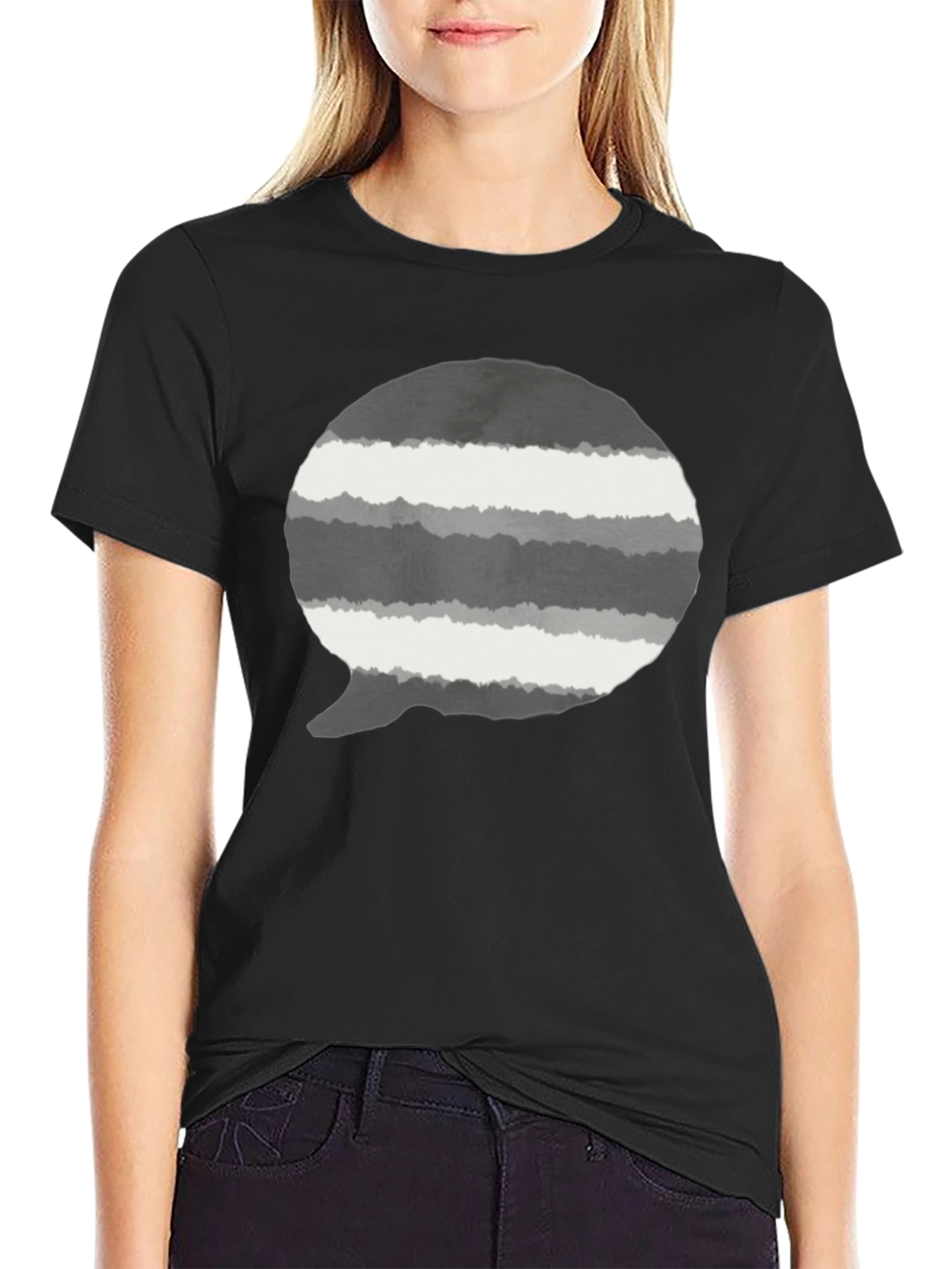 Striped Speech Bubble Graphic Tee - Mens Black T-Shirt