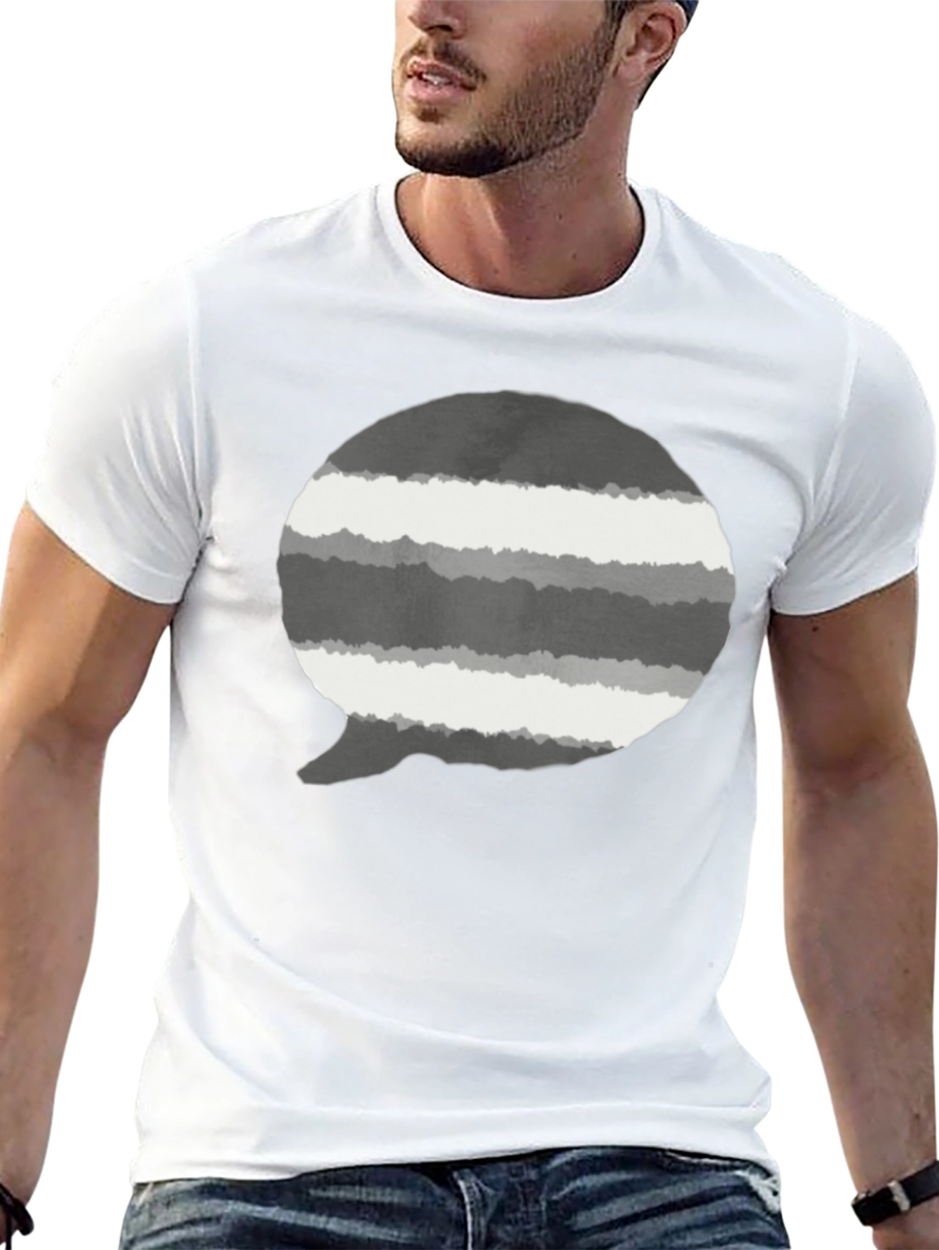 Striped Speech Bubble Graphic Tee - Mens Black T-Shirt