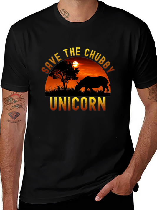 Save the Chubby Unicorn T-Shirt Rhino Sunset Graphic Tee
