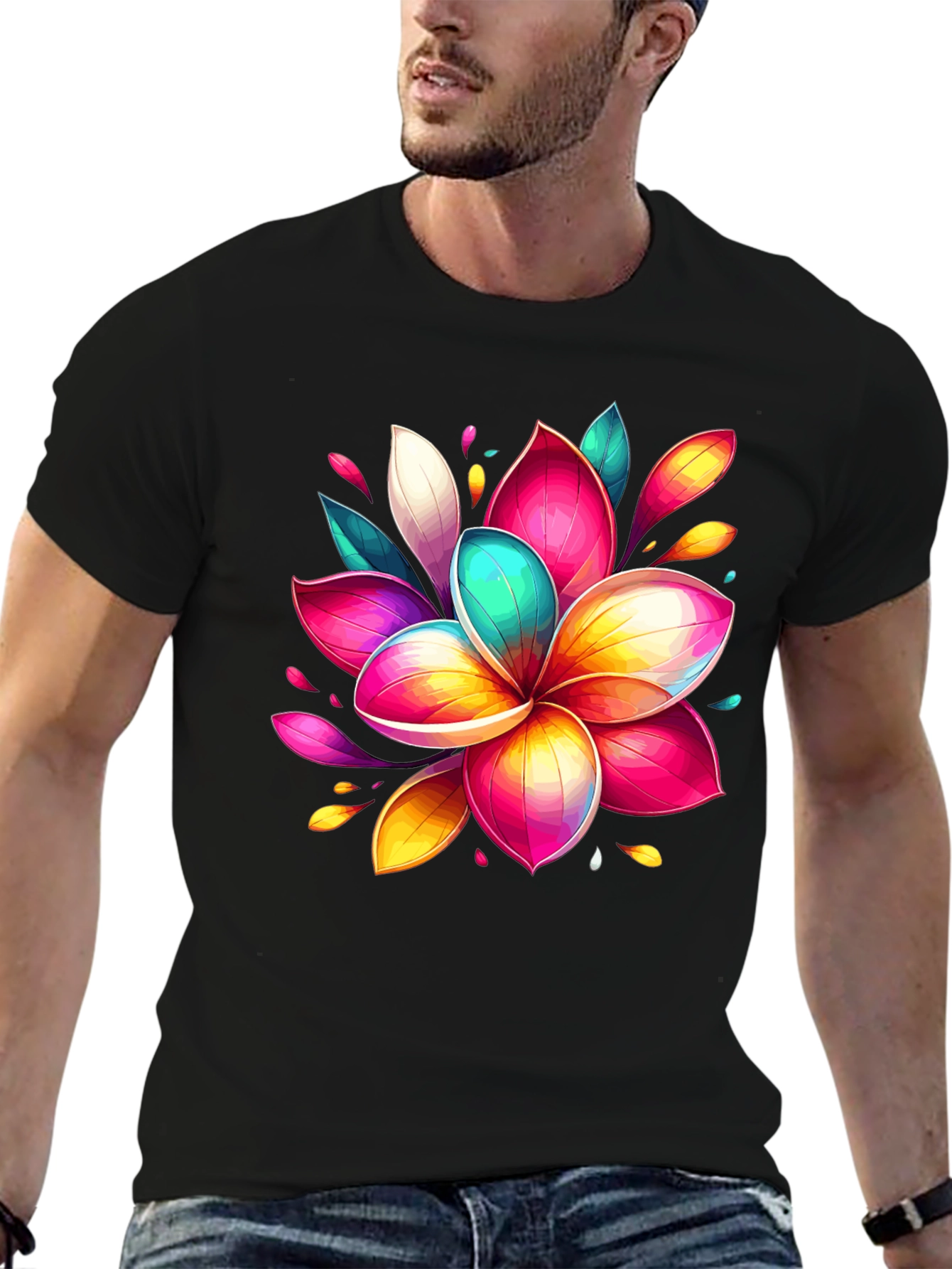 Vibrant Floral Graphic Tee - Black