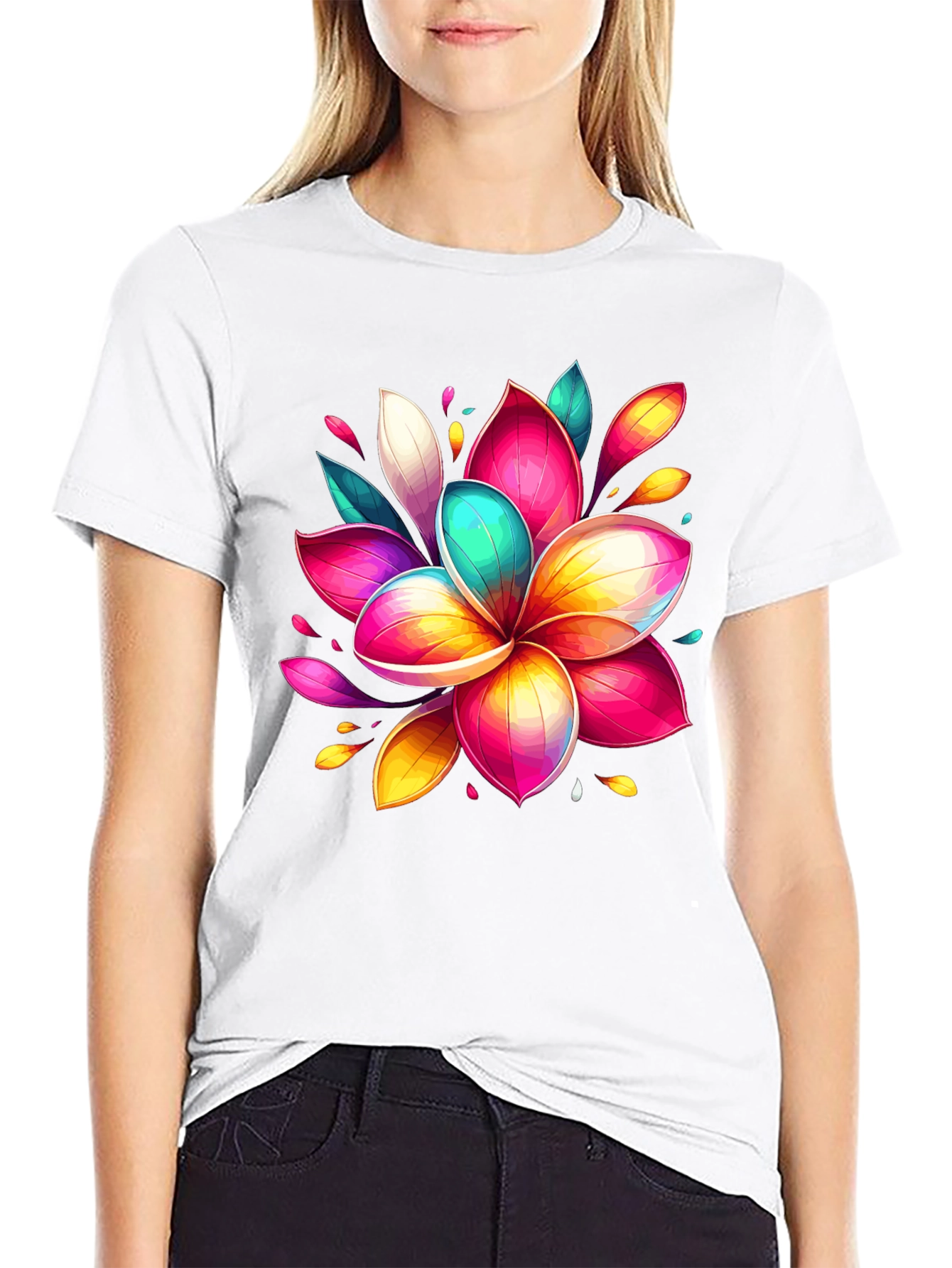 Vibrant Floral Graphic Tee - Black