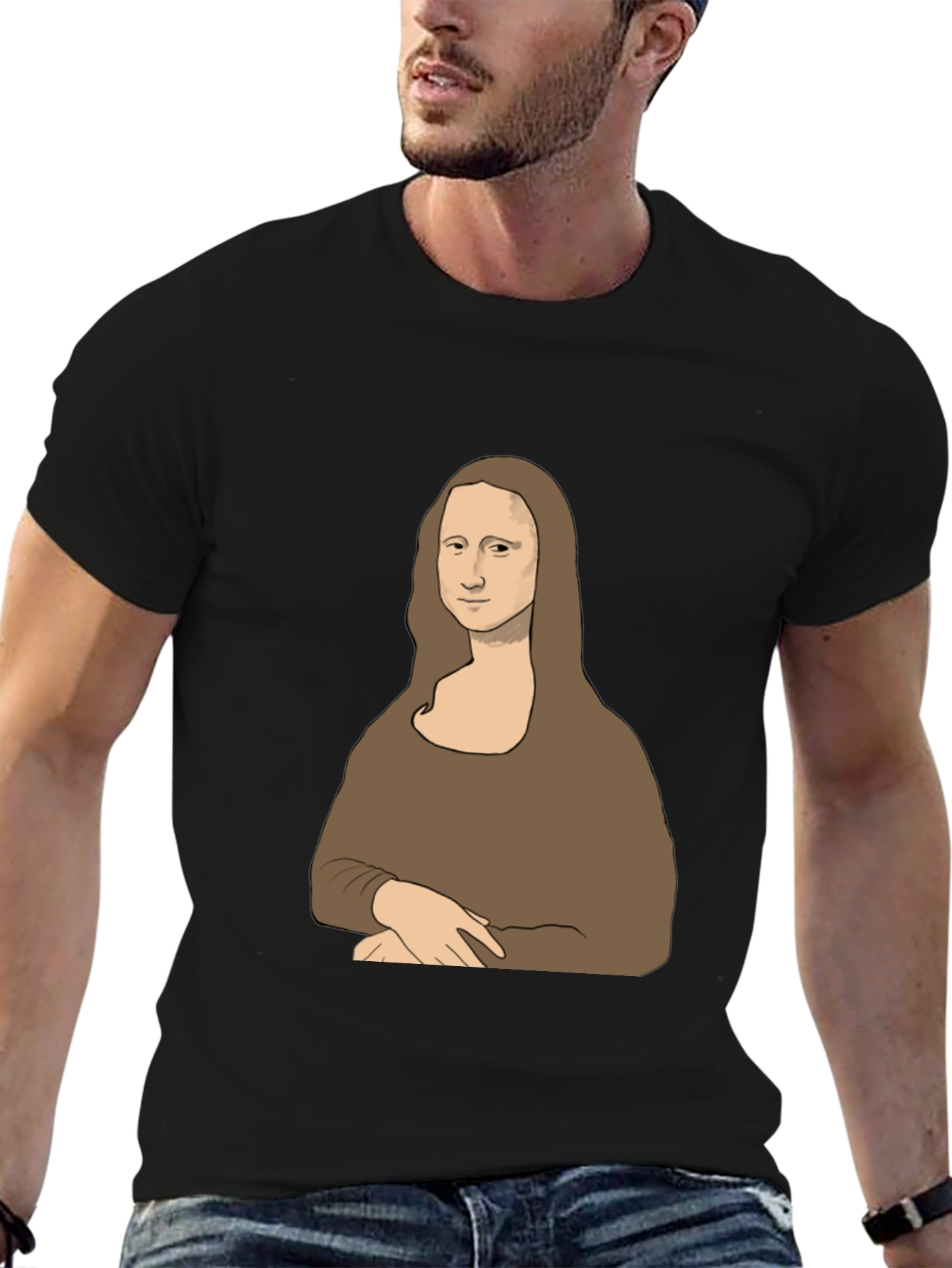 Mona Lisa Graphic Print Tee - Black