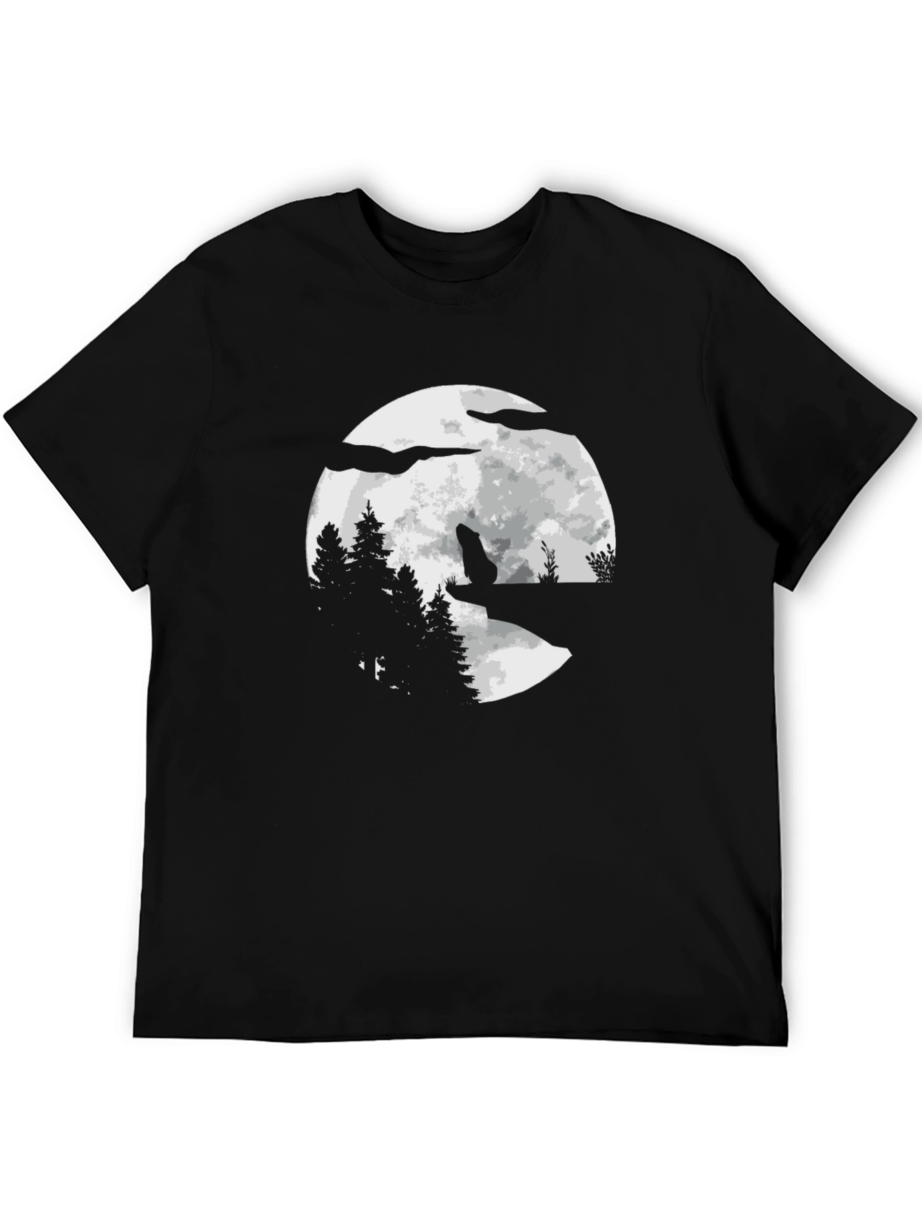 Wolf Moon Graphic Tee - Black Cotton Blend T-Shirt