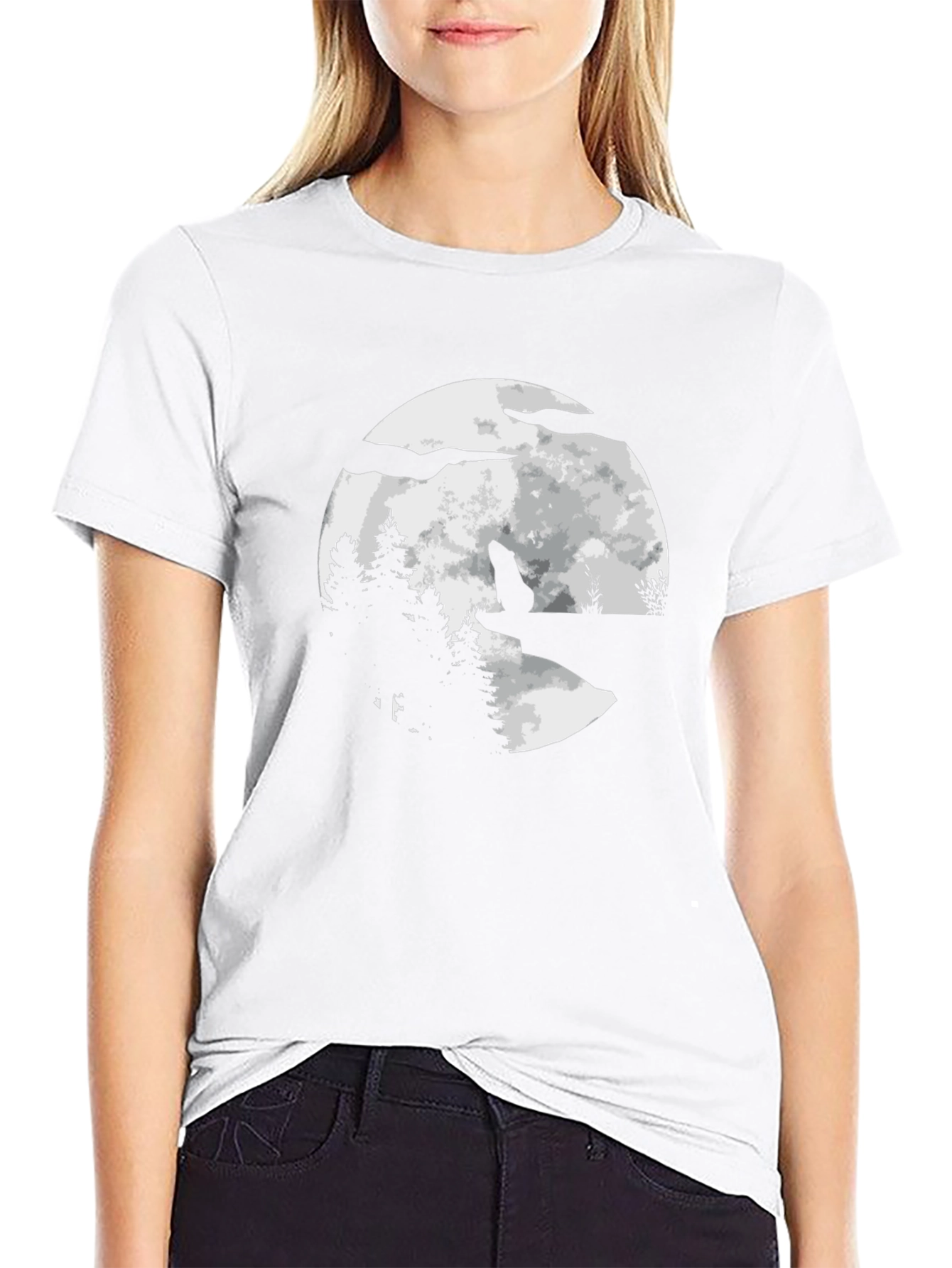 Wolf Moon Graphic Tee - Black Cotton Blend T-Shirt
