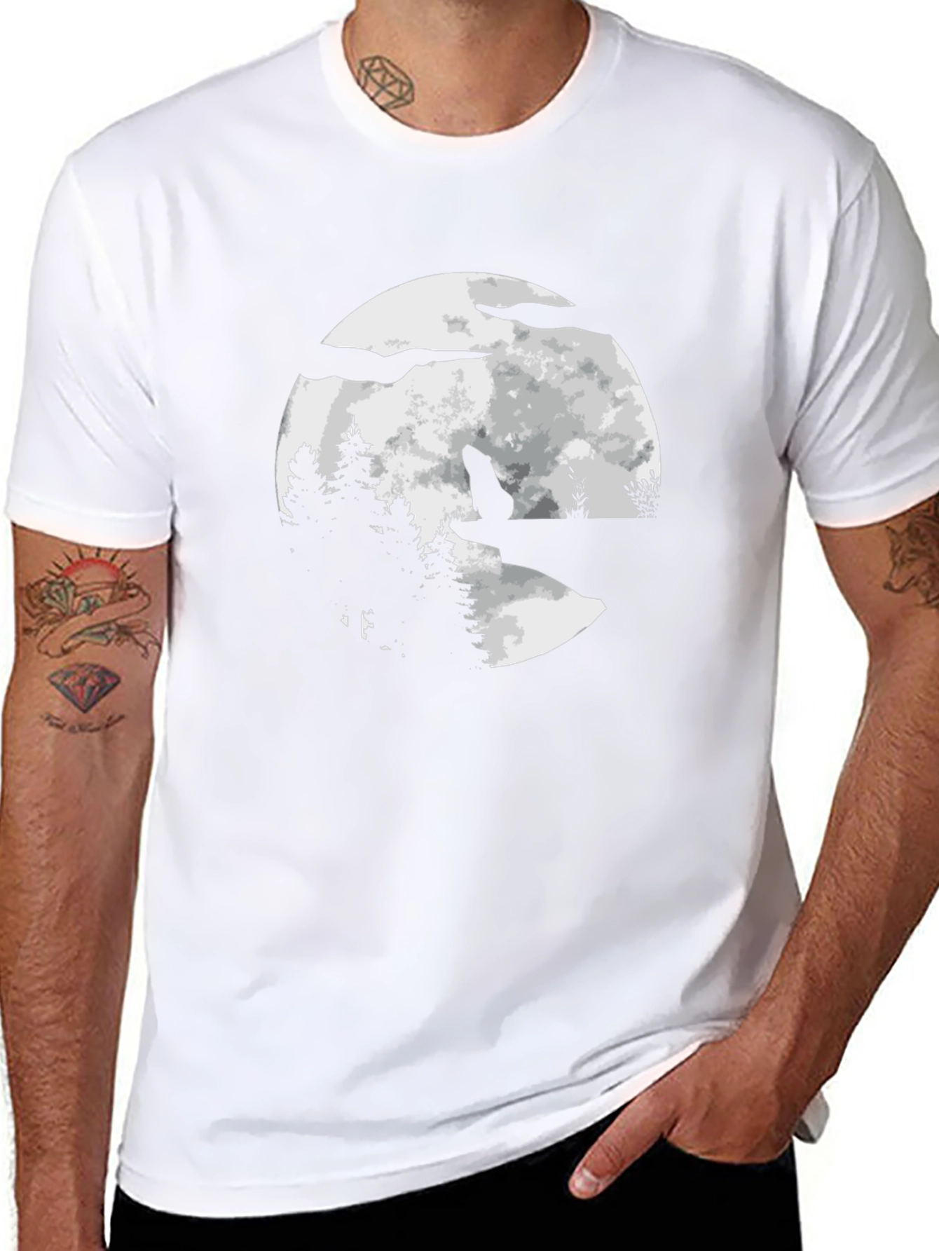 Wolf Moon Graphic Tee - Black Cotton Blend T-Shirt