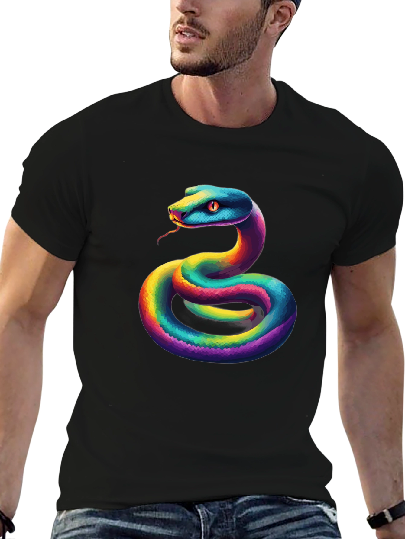 Rainbow Snake Graphic Tee - Unique Mens T-Shirt