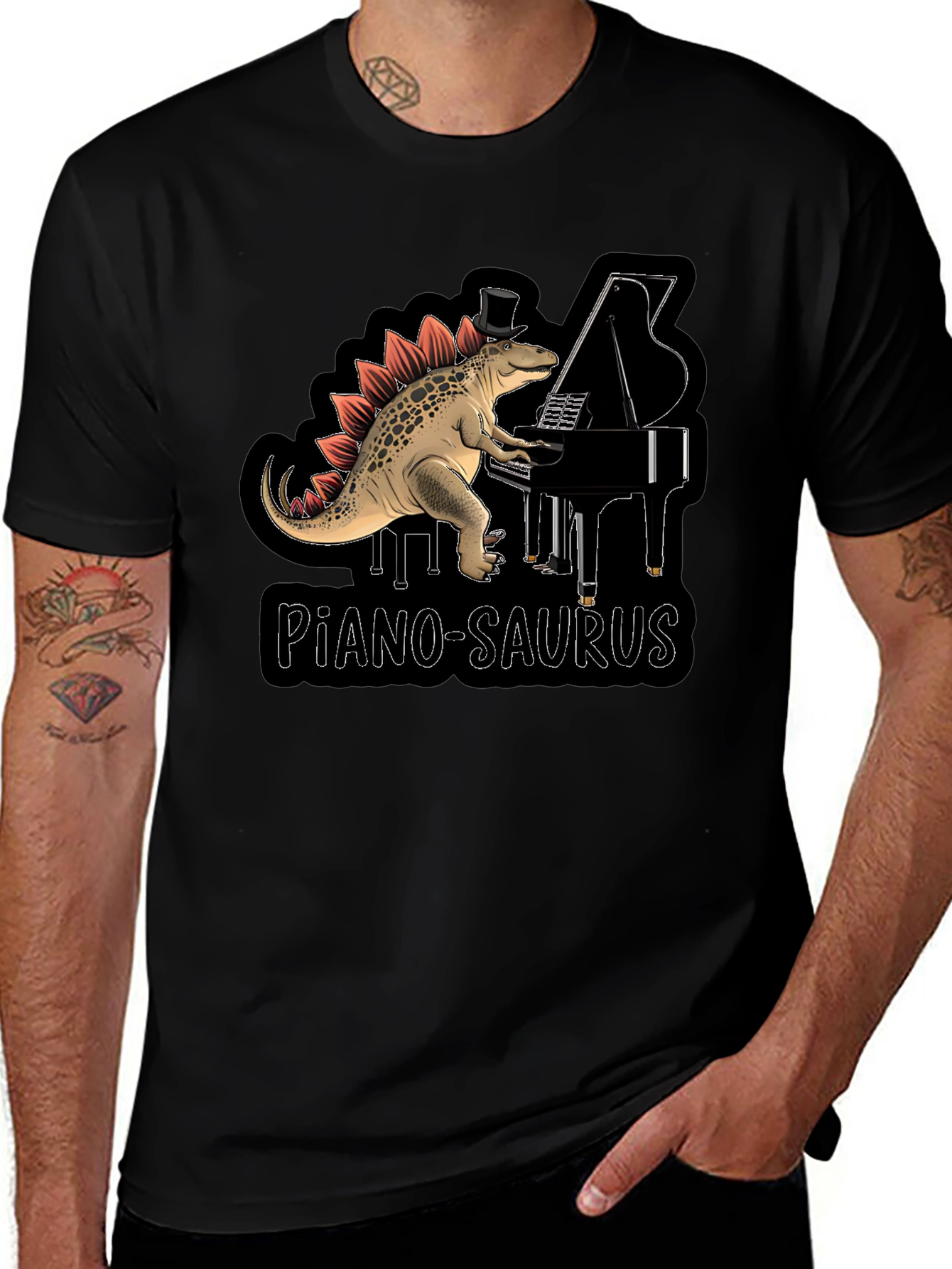 Piano-Saurus T-Shirt - Dinosaur Pianist Top Hat