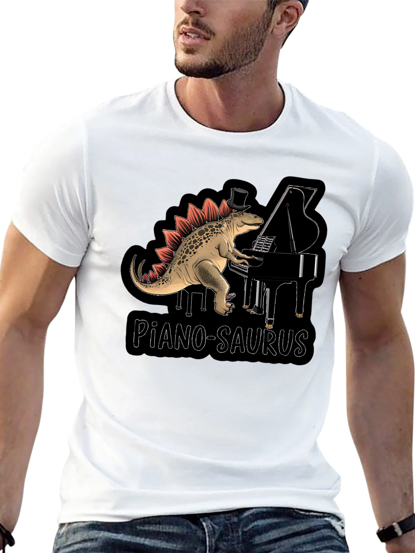 Piano-Saurus T-Shirt - Dinosaur Pianist Top Hat