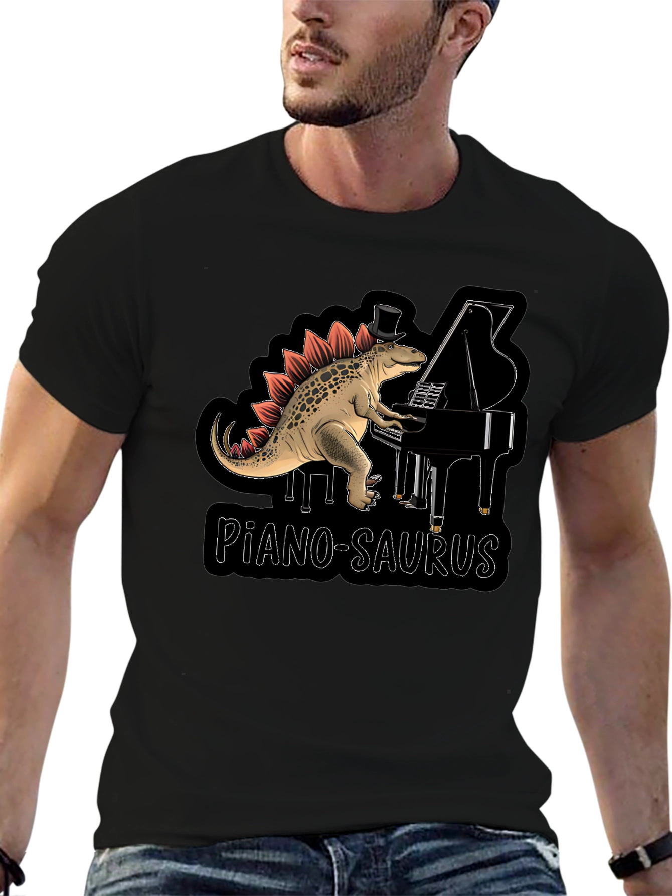 Piano-Saurus T-Shirt - Dinosaur Pianist Top Hat