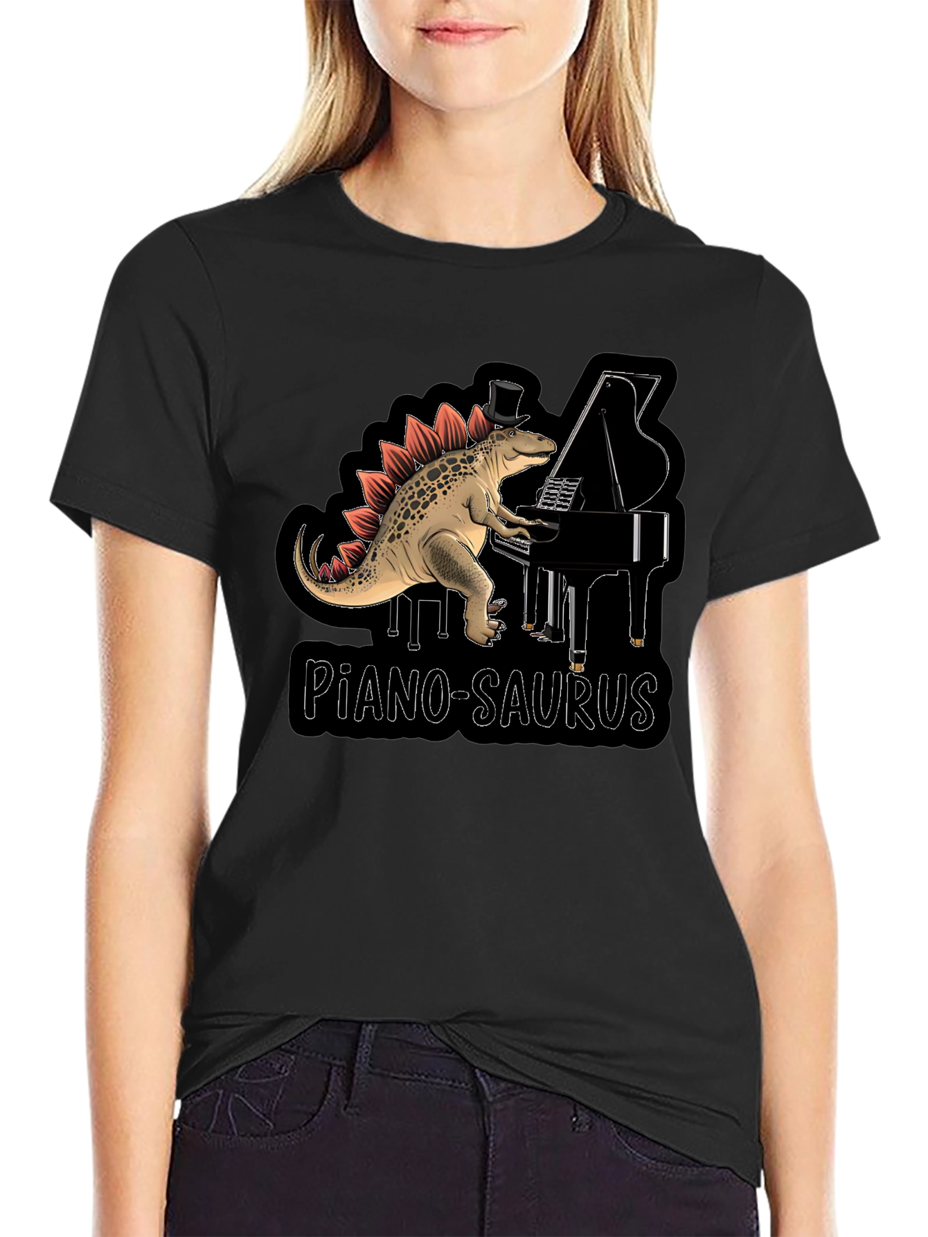 Piano-Saurus T-Shirt - Dinosaur Pianist Top Hat