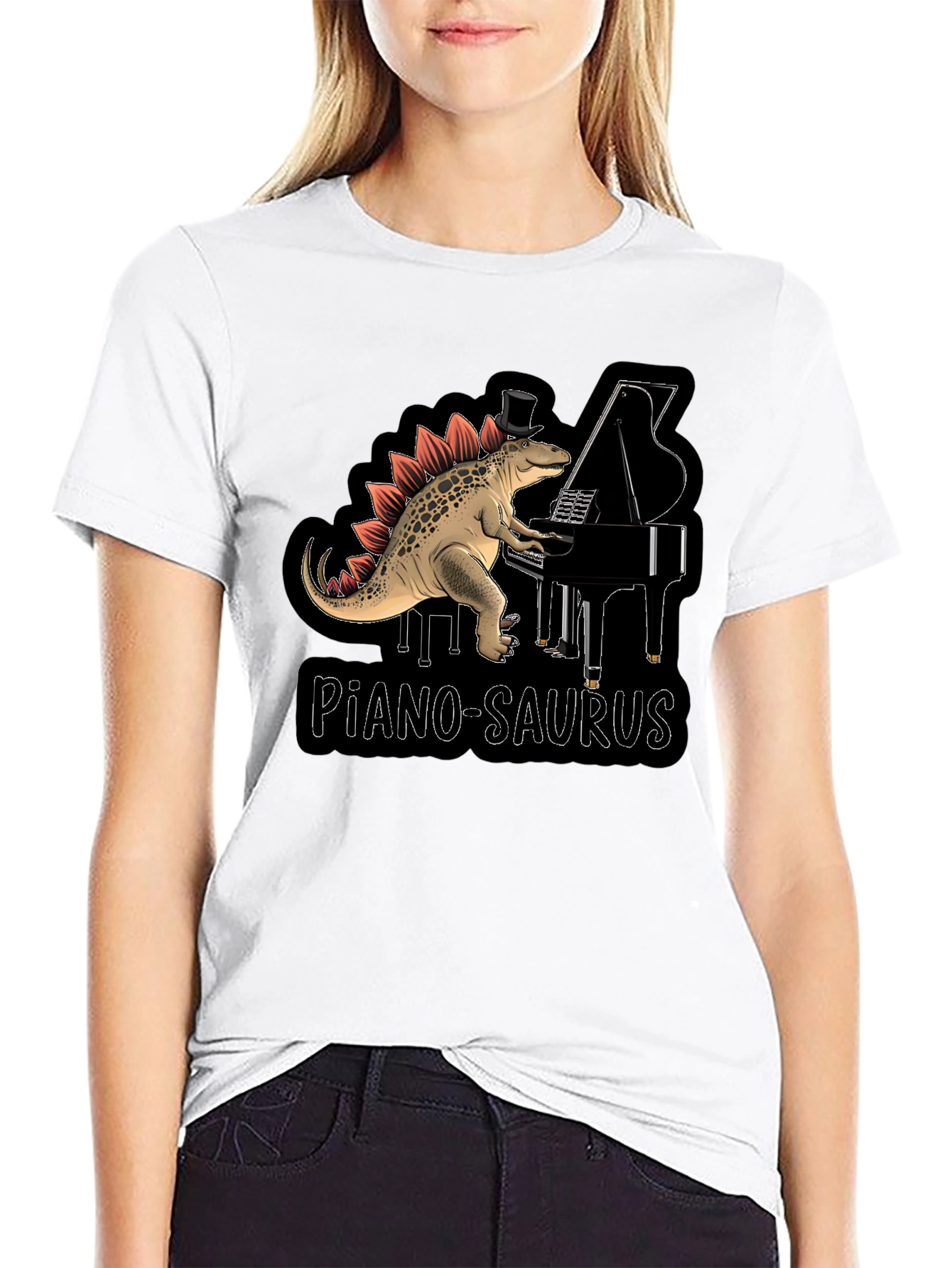 Piano-Saurus T-Shirt - Dinosaur Pianist Top Hat