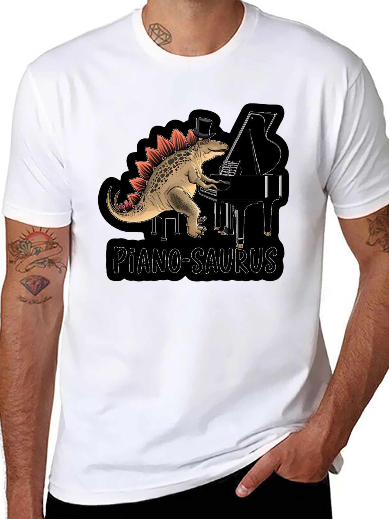 Piano-Saurus T-Shirt - Dinosaur Pianist Top Hat