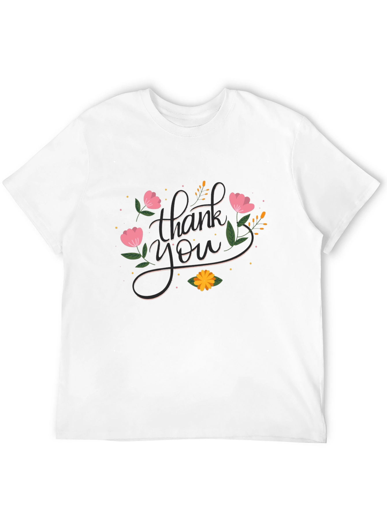 Floral Thank You Graphic Print Crew Neck T-Shirt