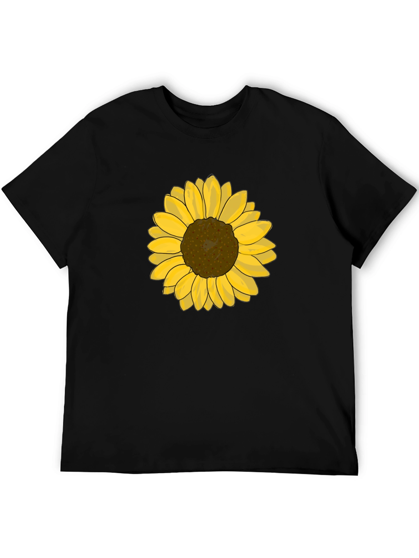 Sunflower Graphic Tee - Black Cotton Casual T-Shirt