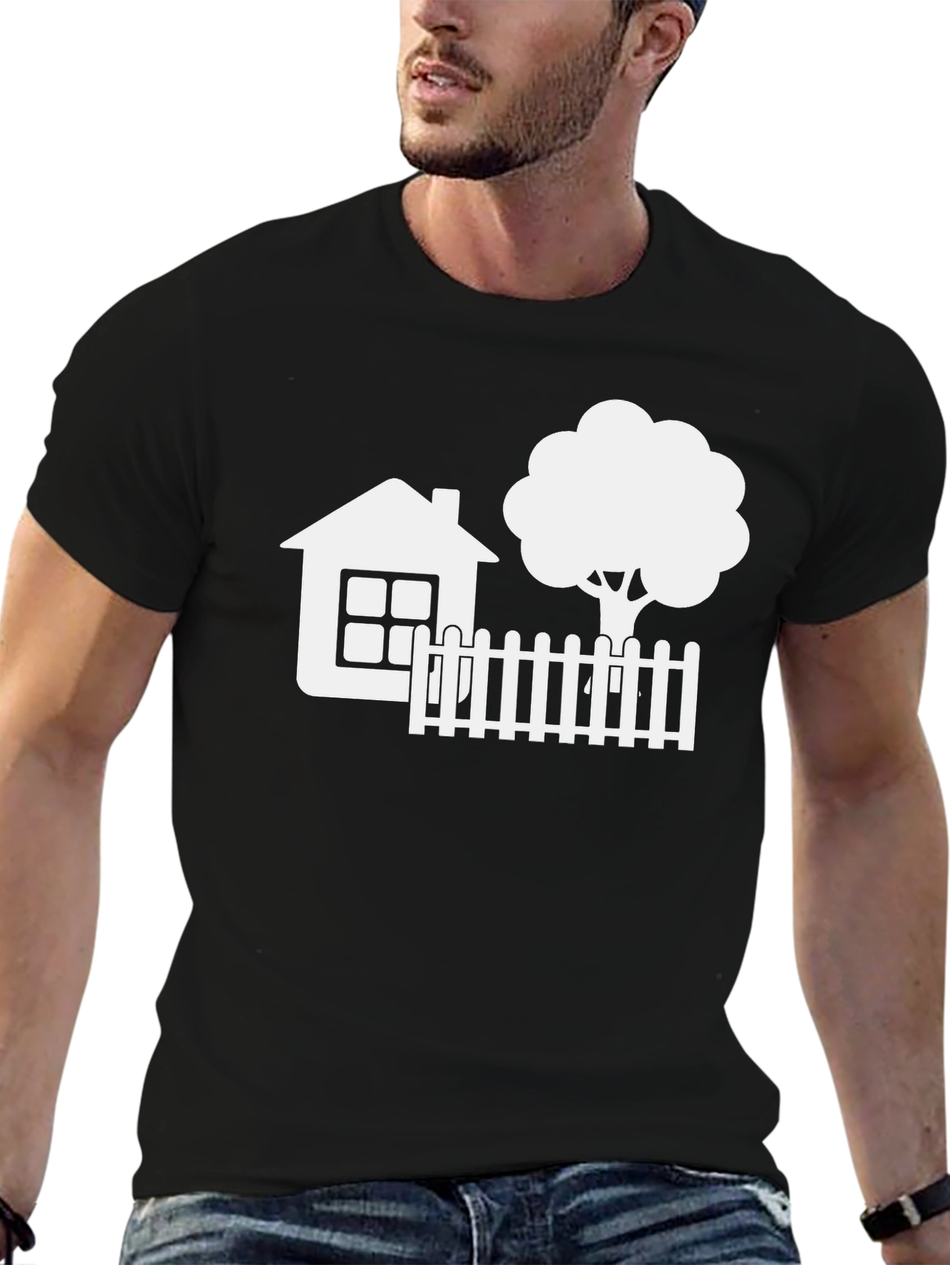 House & Tree Graphic Tee - Black Casual Shirt