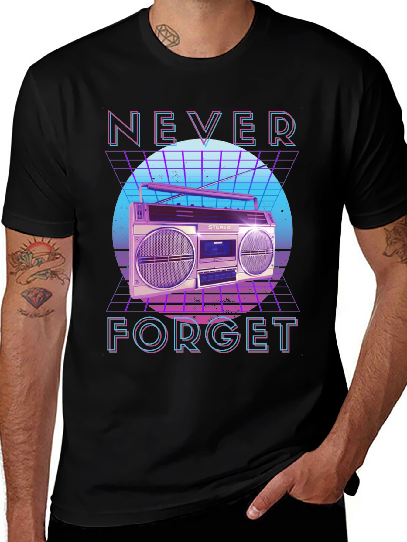 Retro 80s Boombox Never Forget Graphic Tee