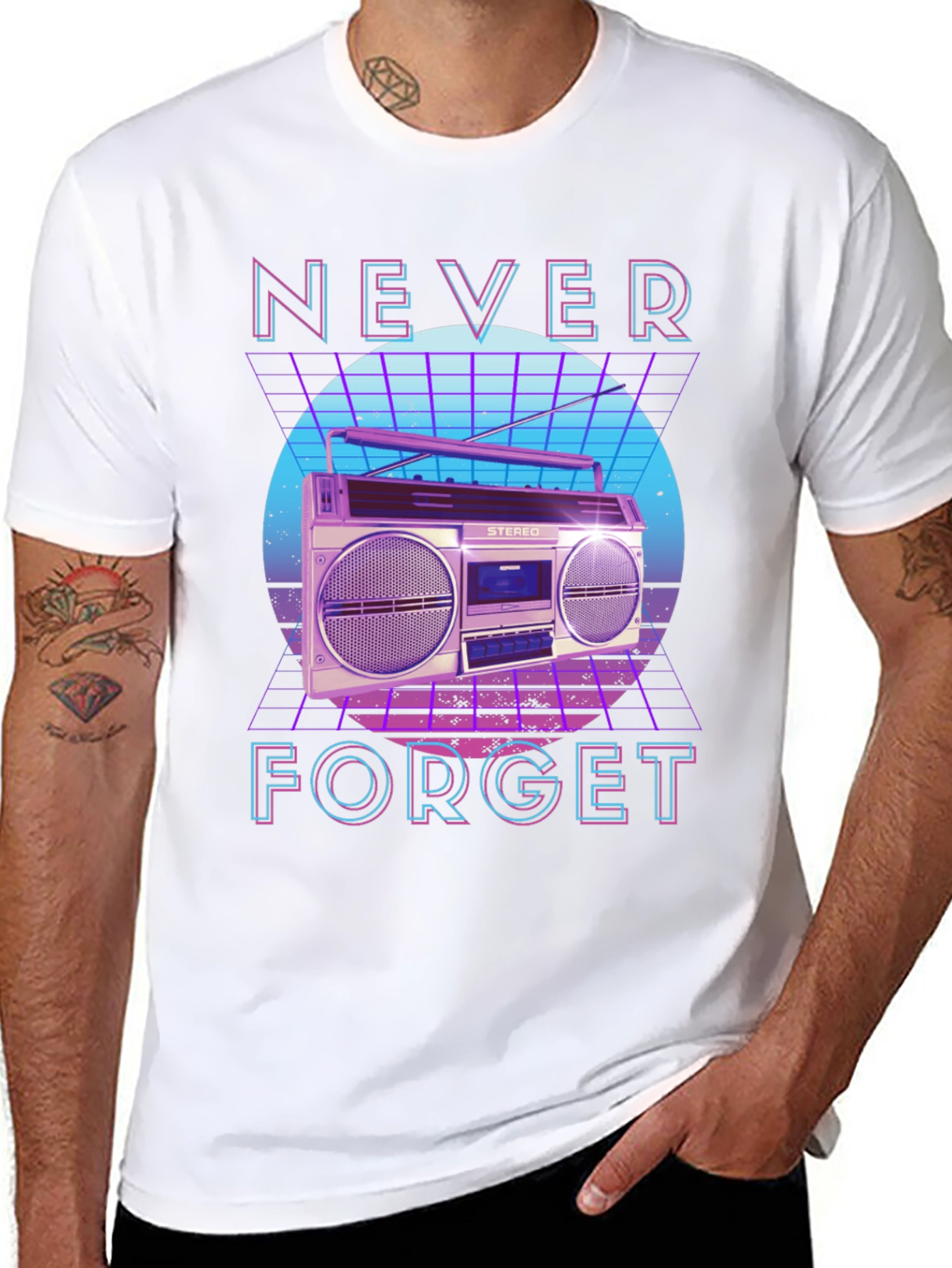 Retro 80s Boombox Never Forget Graphic Tee
