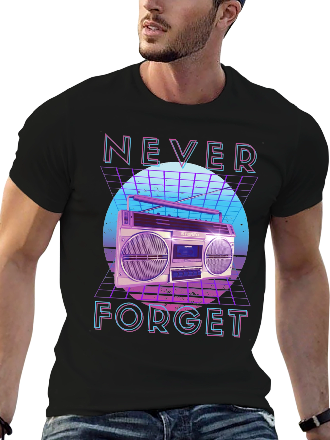 Retro 80s Boombox Never Forget Graphic Tee