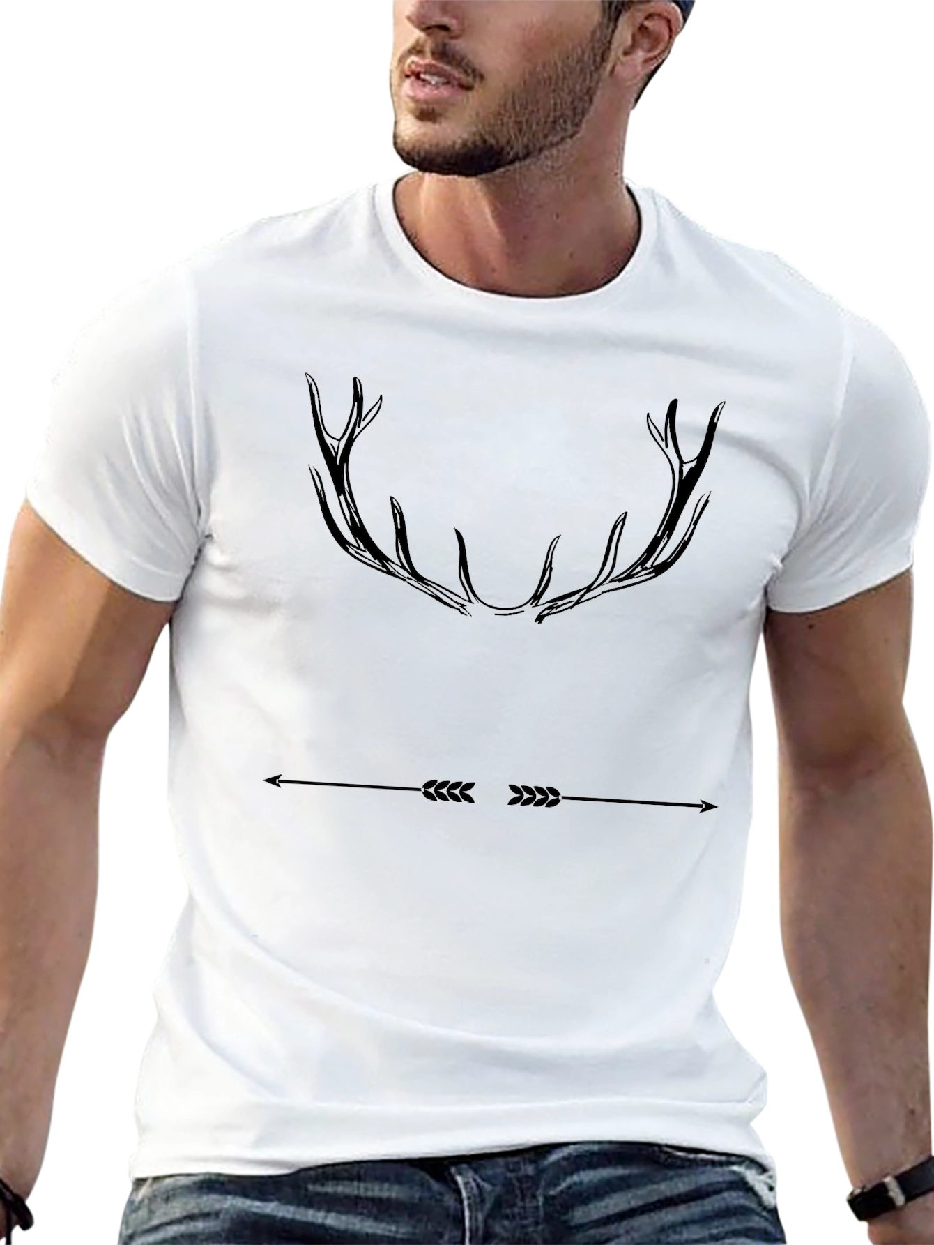 Mens Black T-Shirt Antler Arrow Graphic Tee
