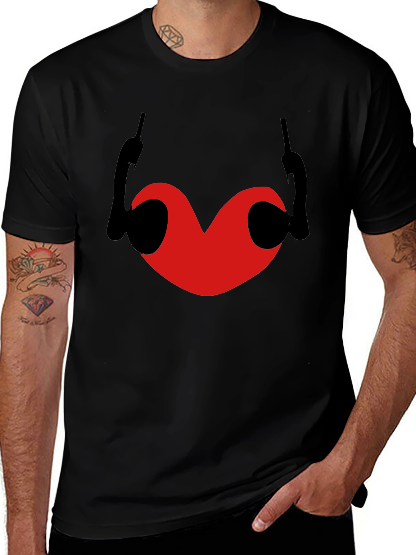 Heart & Devil Horns Graphic Black T-Shirt
