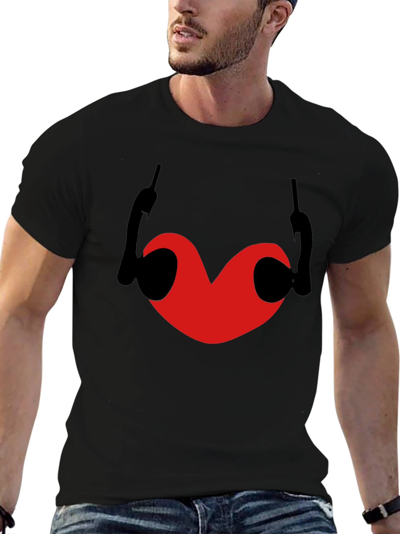 Heart & Devil Horns Graphic Black T-Shirt