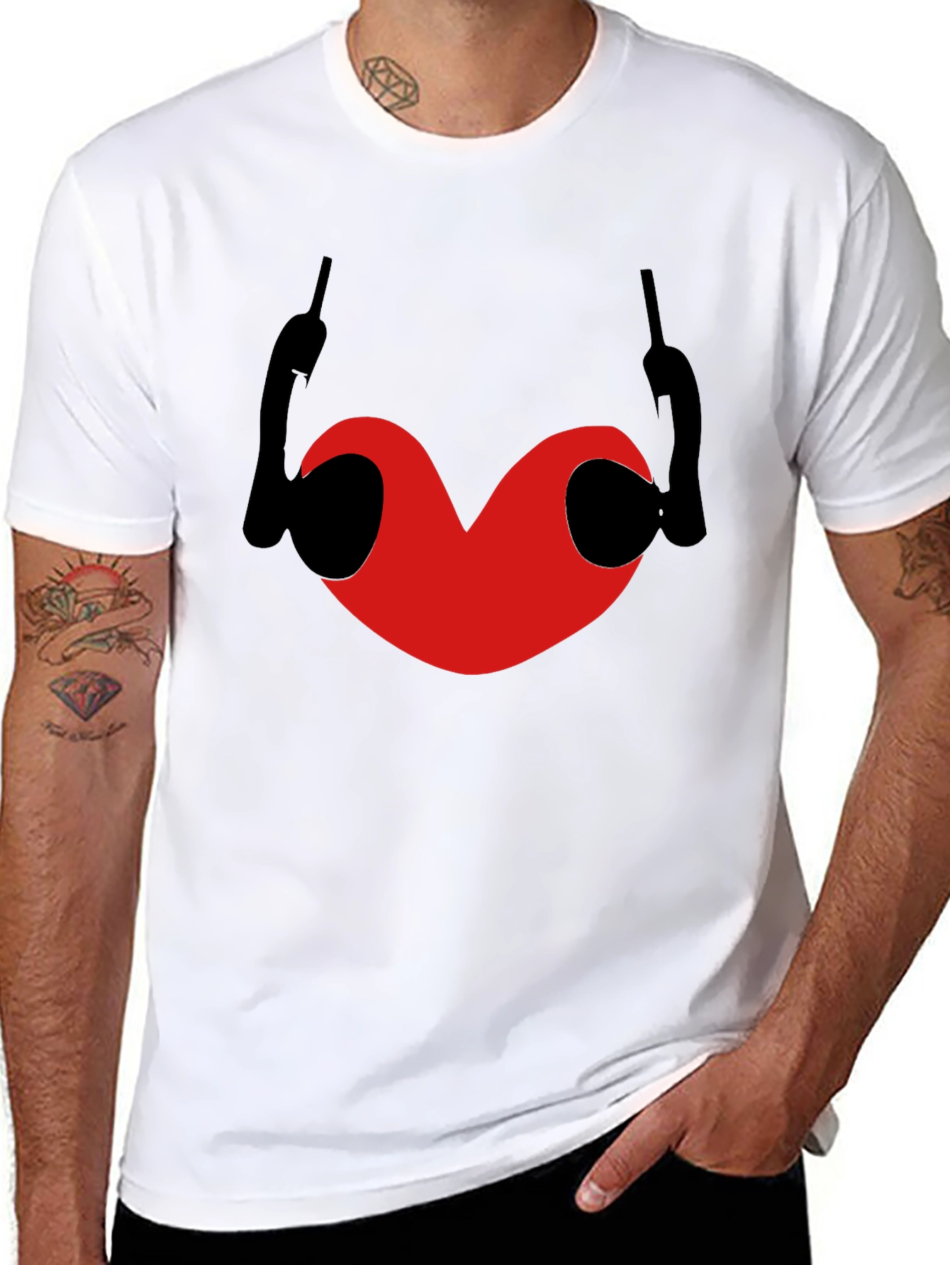 Heart & Devil Horns Graphic Black T-Shirt